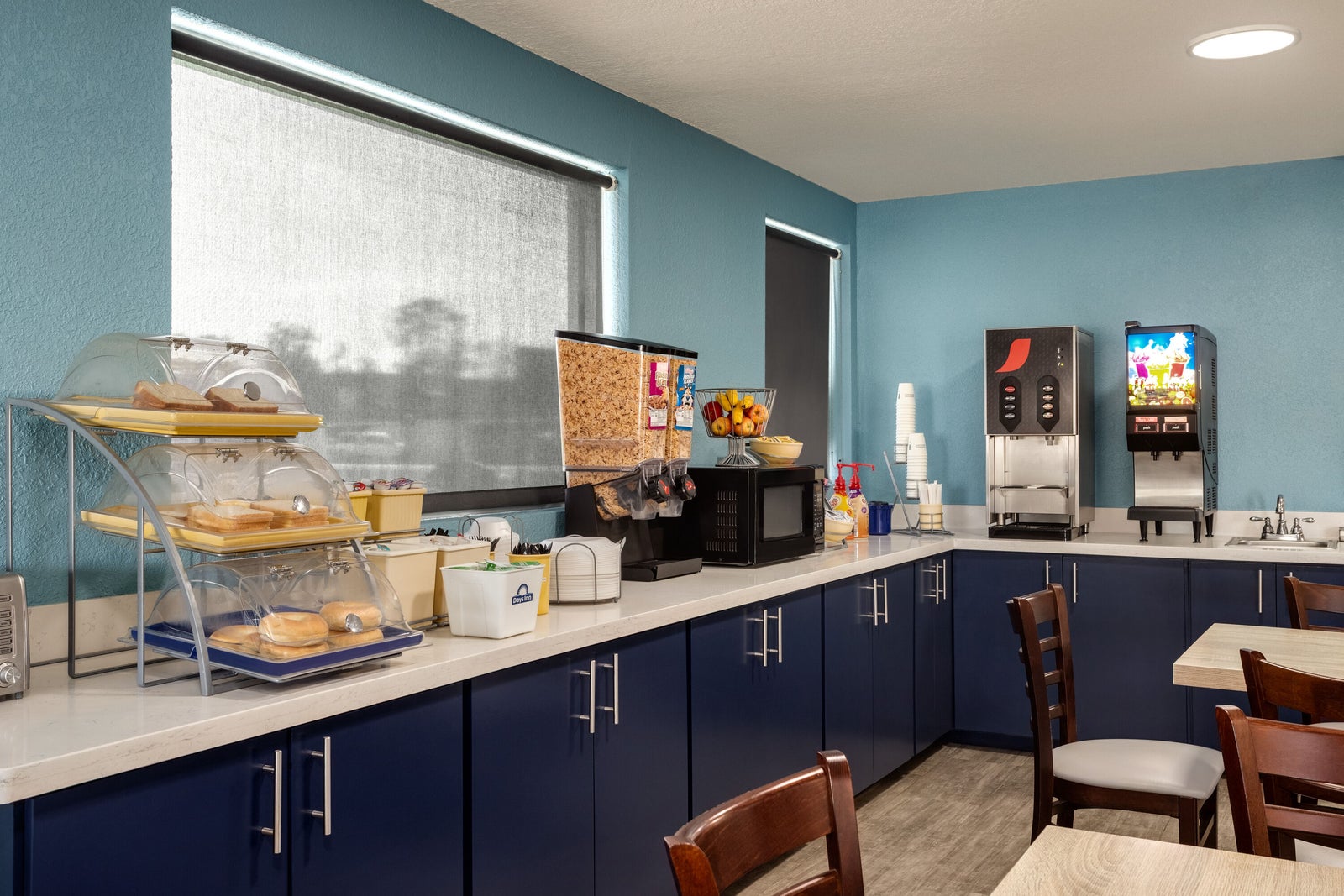 Bread,  Cafeteria,  Chair,  Device,  Electrical Device,  Furniture,  Indoors,  Interior Design,  Kitchen,  Microwave,  Restaurant,  Sink, Appliance