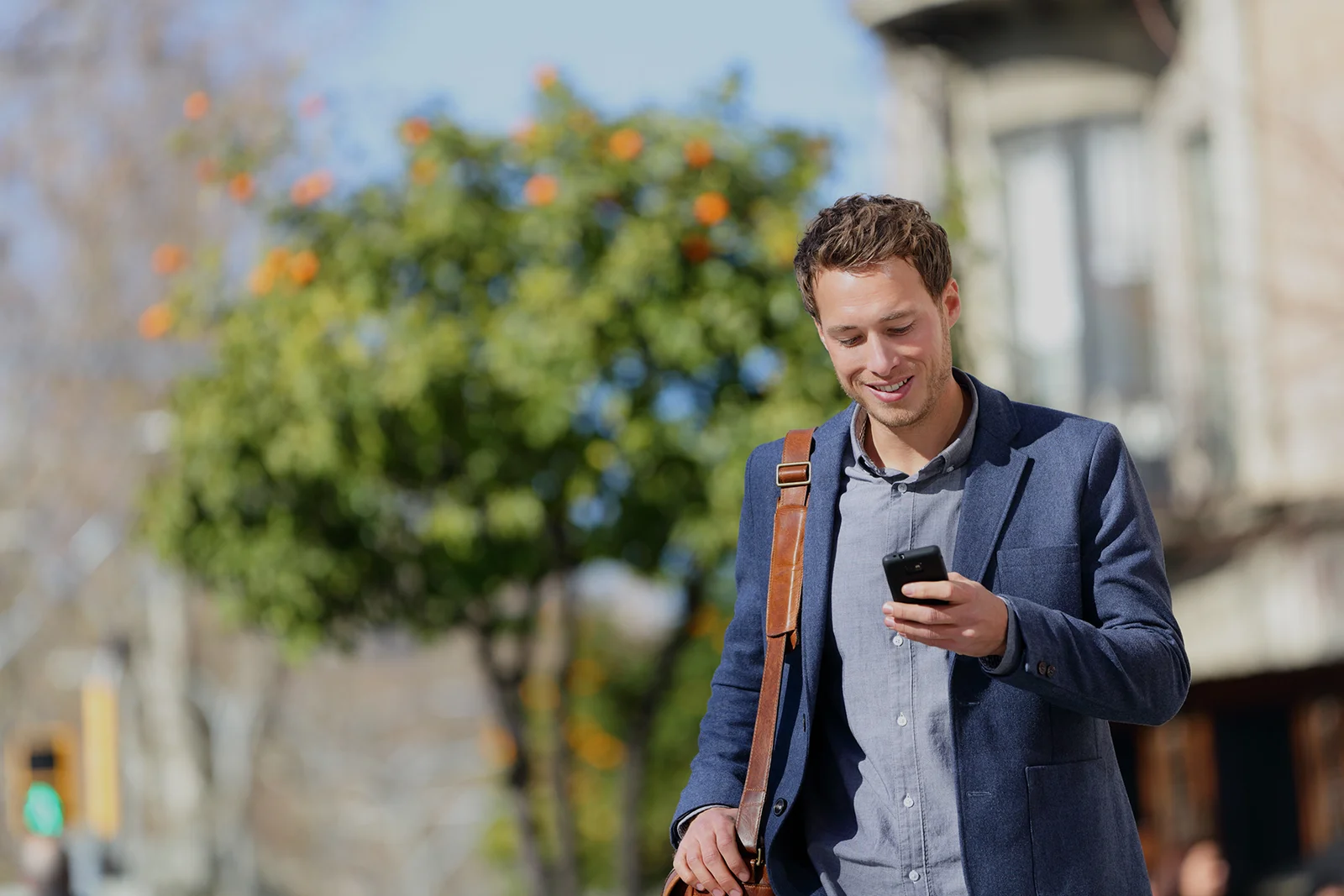 Traveler looking at his phone 