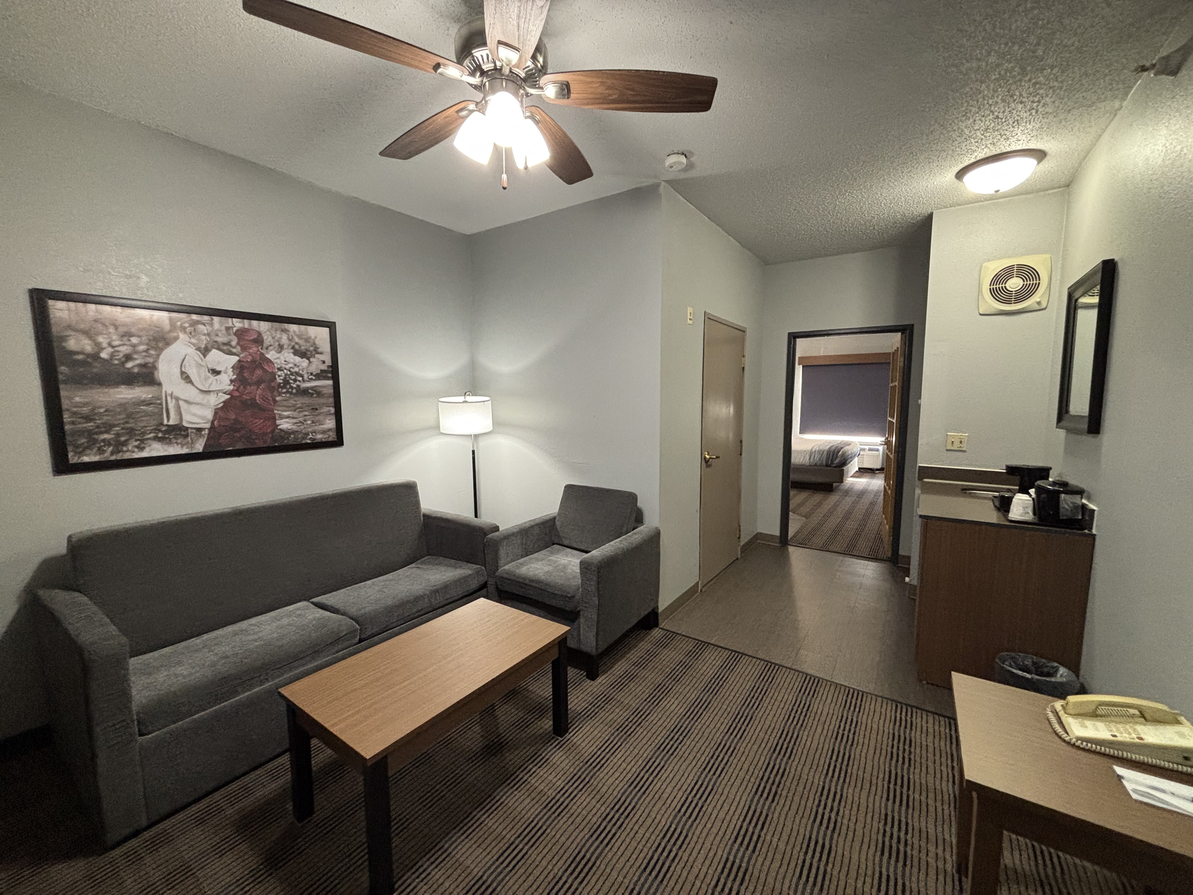 Guest room at the AmericInn by Wyndham Galesburg in Galesburg, Illinois