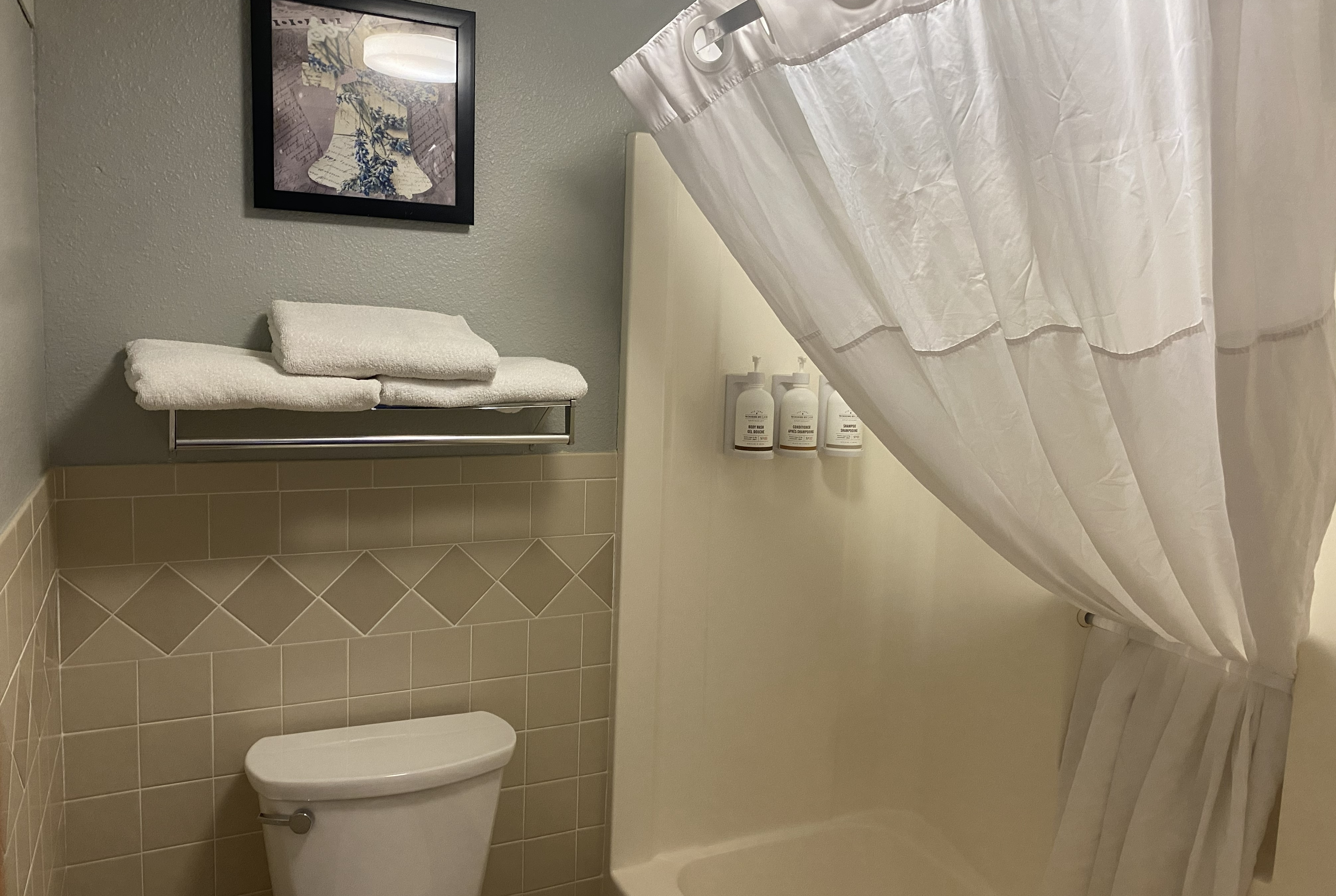 Guest room bath at the AmericInn by Wyndham Austin in Austin, Minnesota