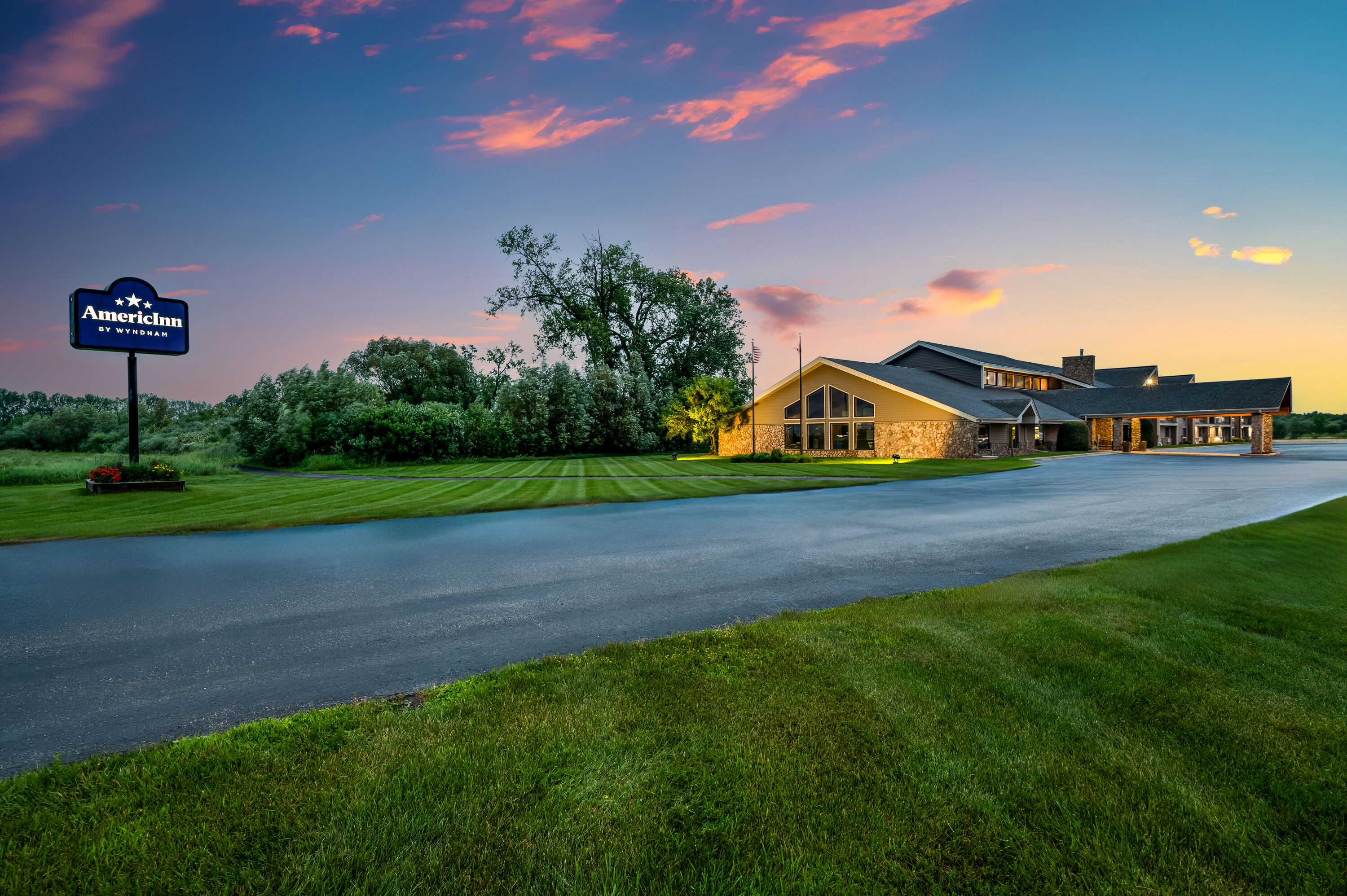 Exterior Dusk Image of AmericInn by Wyndham, Baudette hotel in Baudette, Minnesota