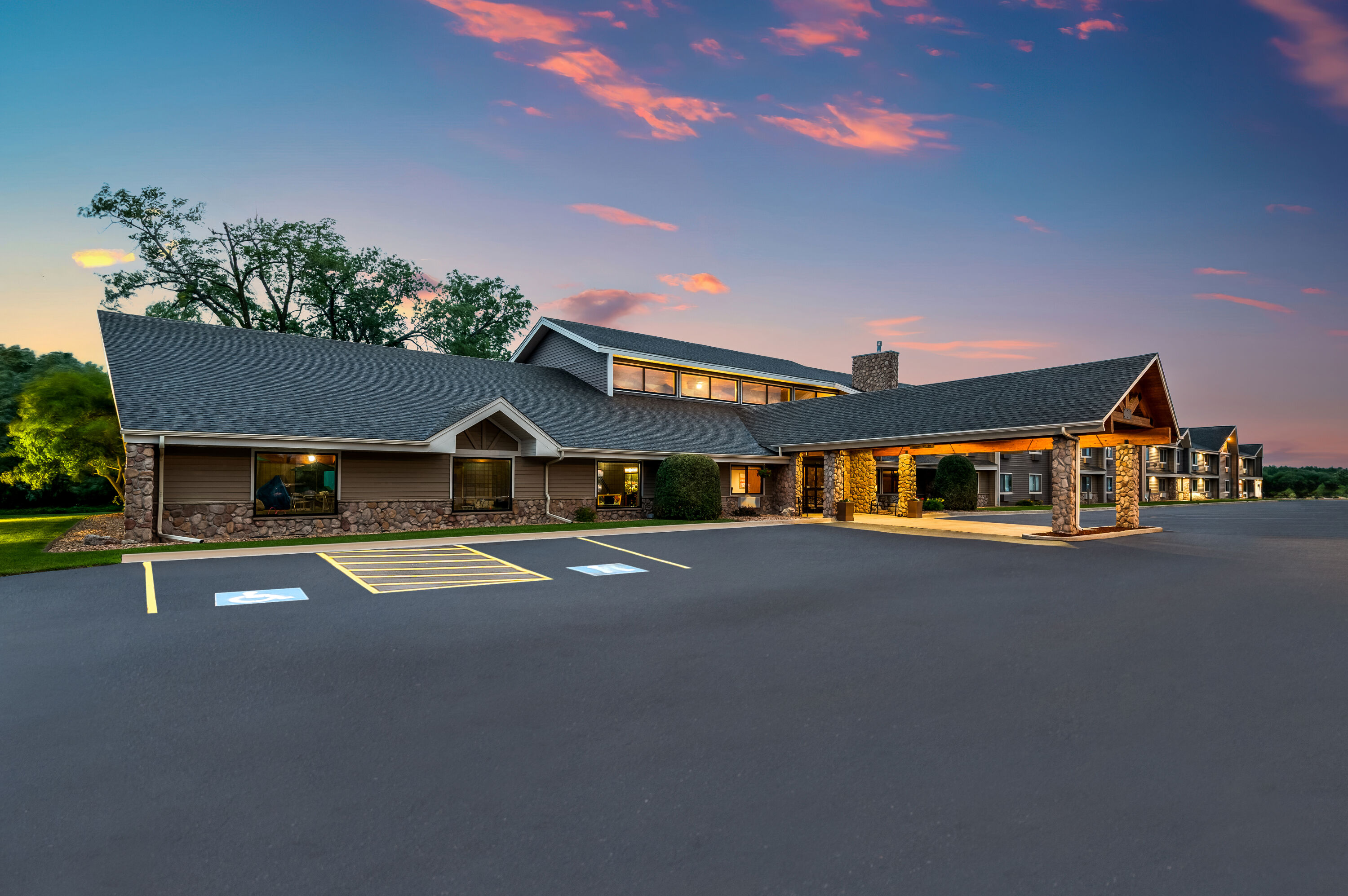 Exterior Dusk Image of AmericInn by Wyndham, Baudette hotel in Baudette, Minnesota