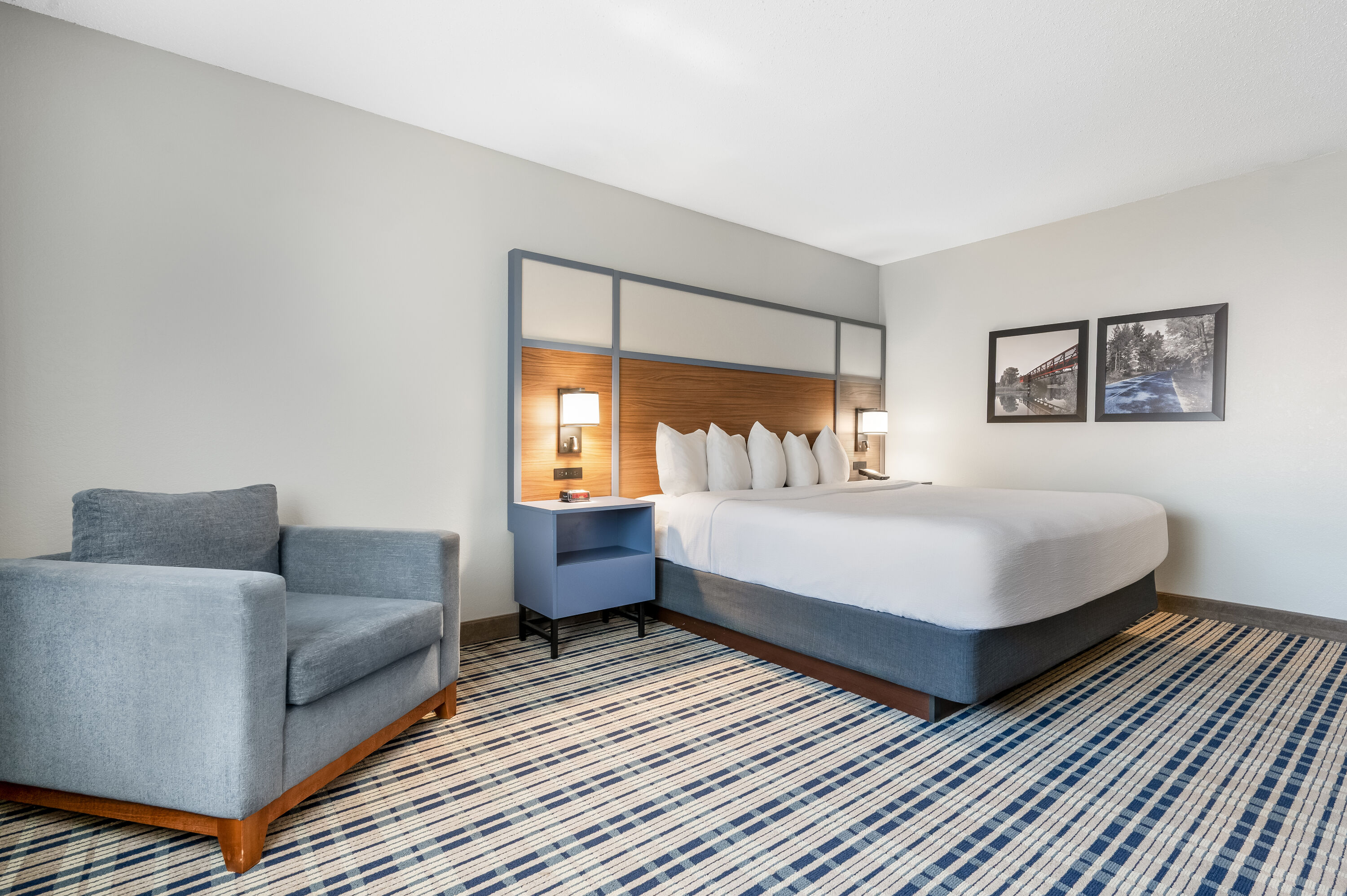 King bed guest room at the AmericInn by Wyndham Bemidji in Bemidji, Minnesota