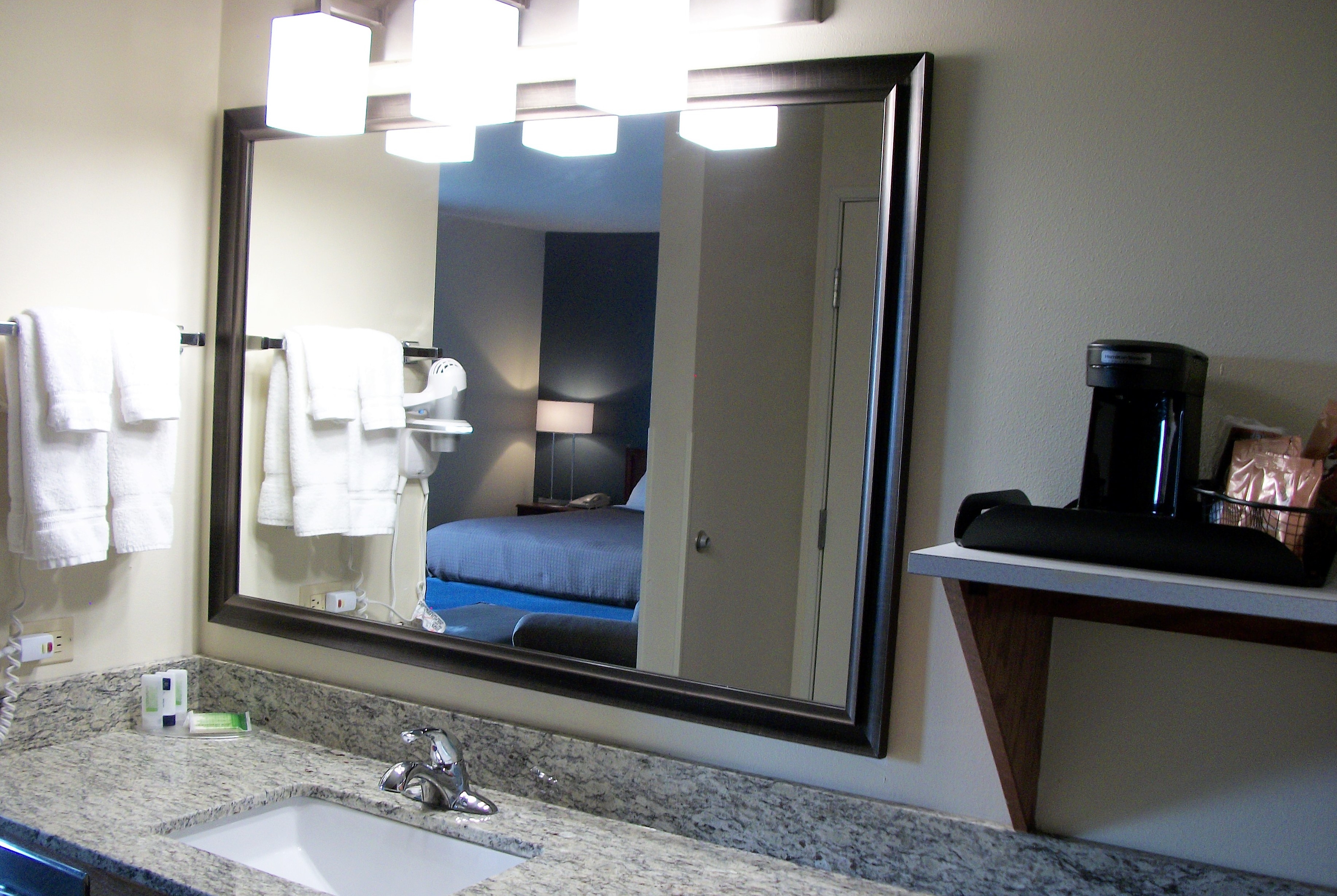 Guest room bath at the AmericInn by Wyndham Beulah in Beulah, North Dakota