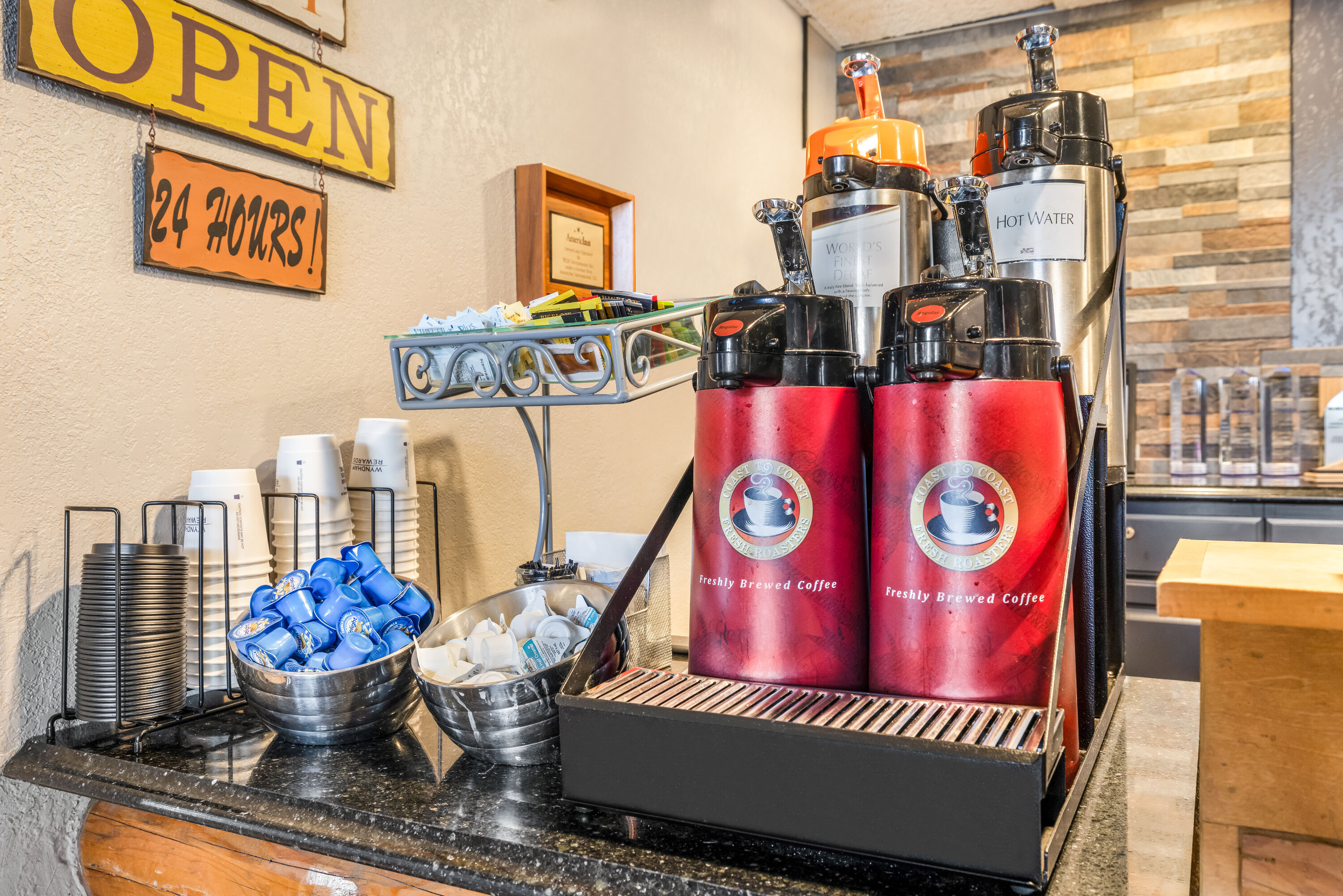AmericInn by Wyndham Chamberlain Conference Center restaurant breakfast area close up in Chamberlain, South Dakota