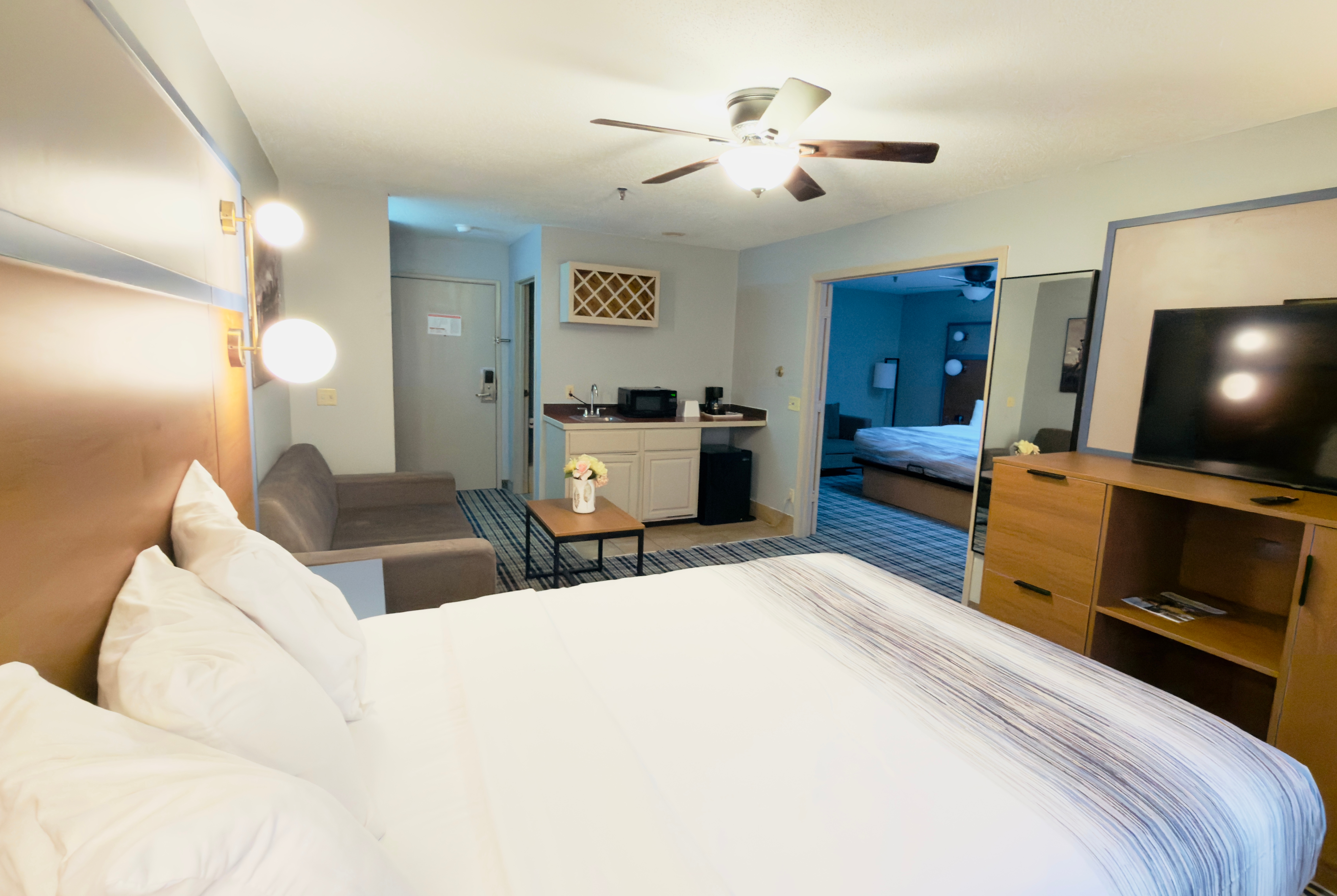 Guest room at the AmericInn by Wyndham Lake Mills in Lake Mills, Wisconsin