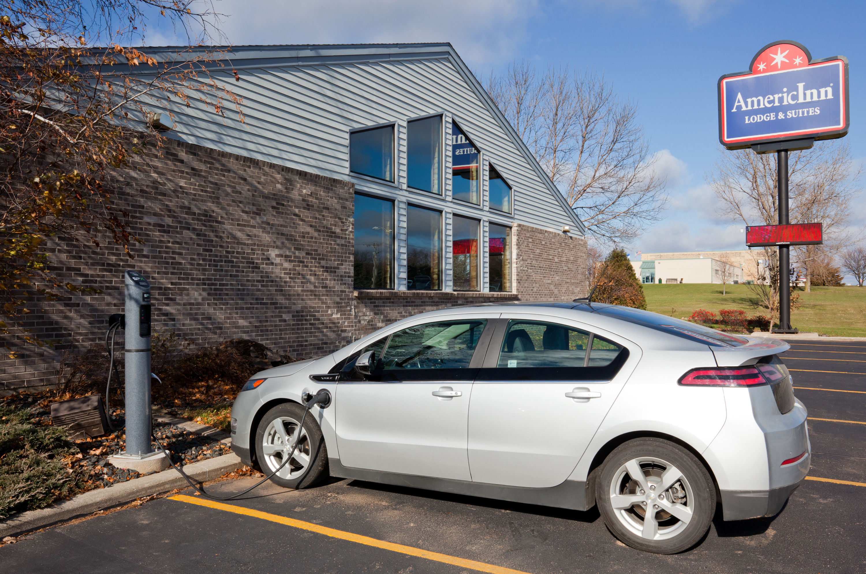Exterior Day Image of AmericInn by Wyndham Monroe hotel in Monroe, Wisconsin