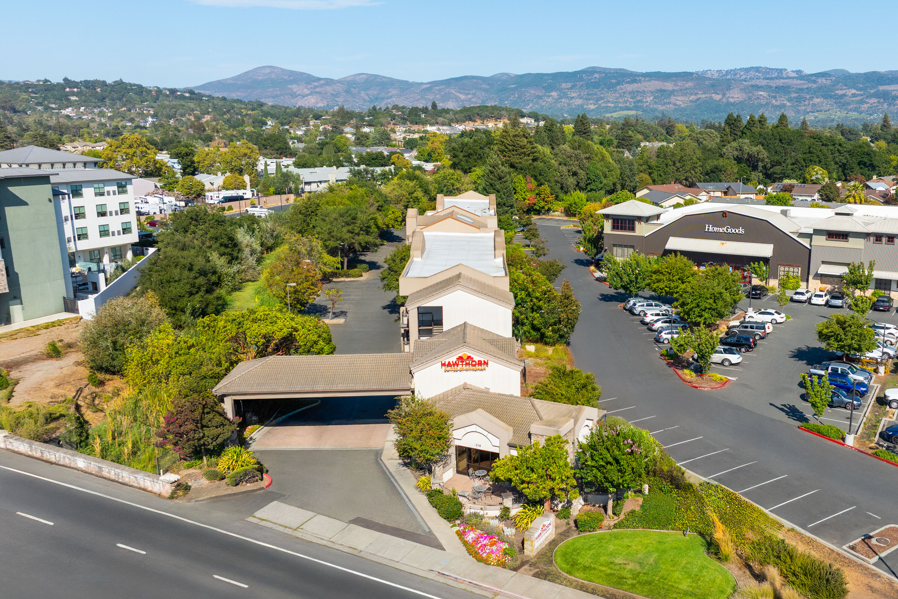 Aerial View of Hawthorn Suites by Wyndham Napa Valley hotel in Napa, California