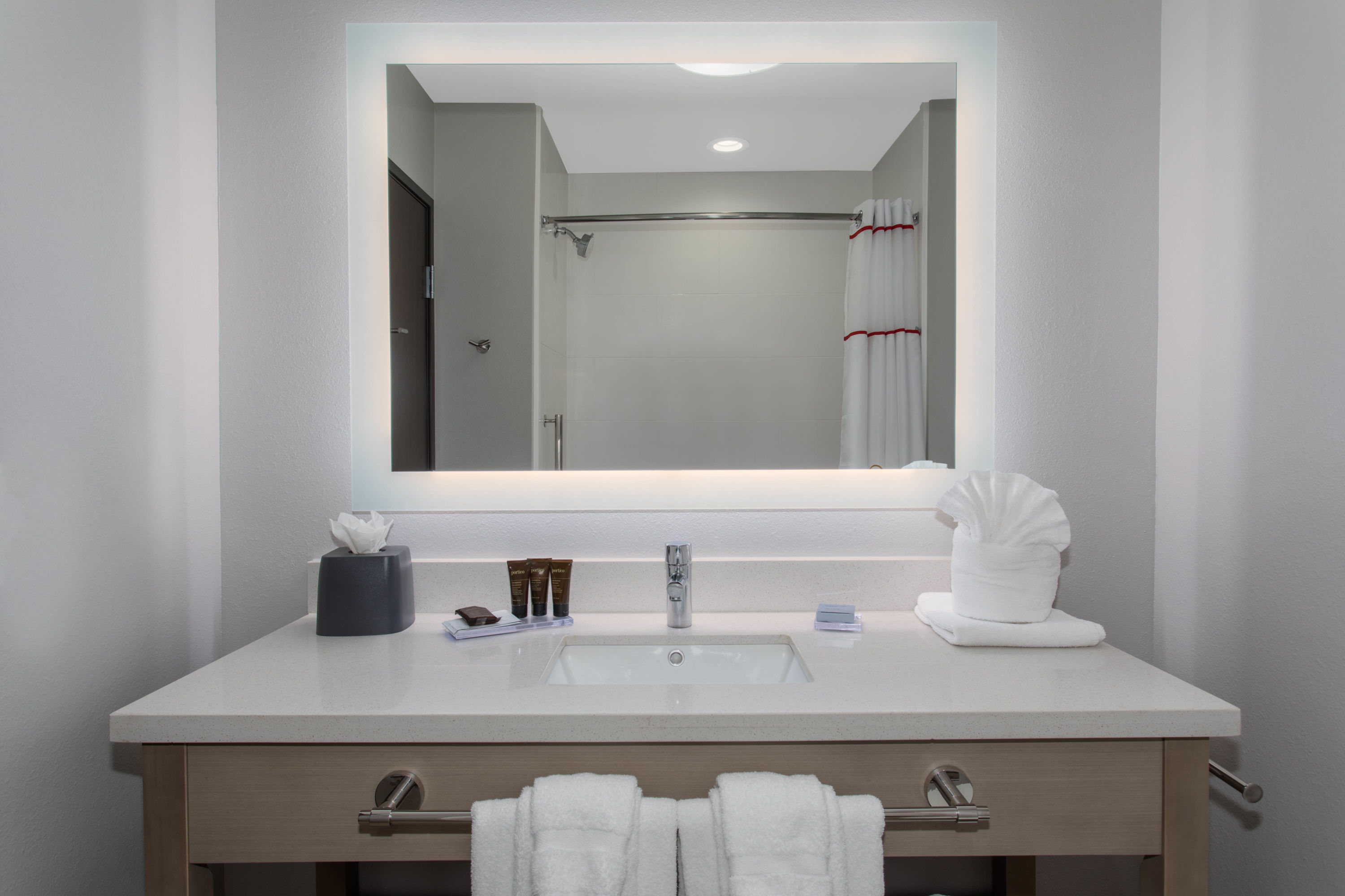 Guest room bath at the Hawthorn Extended Stay by Wyndham Loveland in Johnstown, Colorado