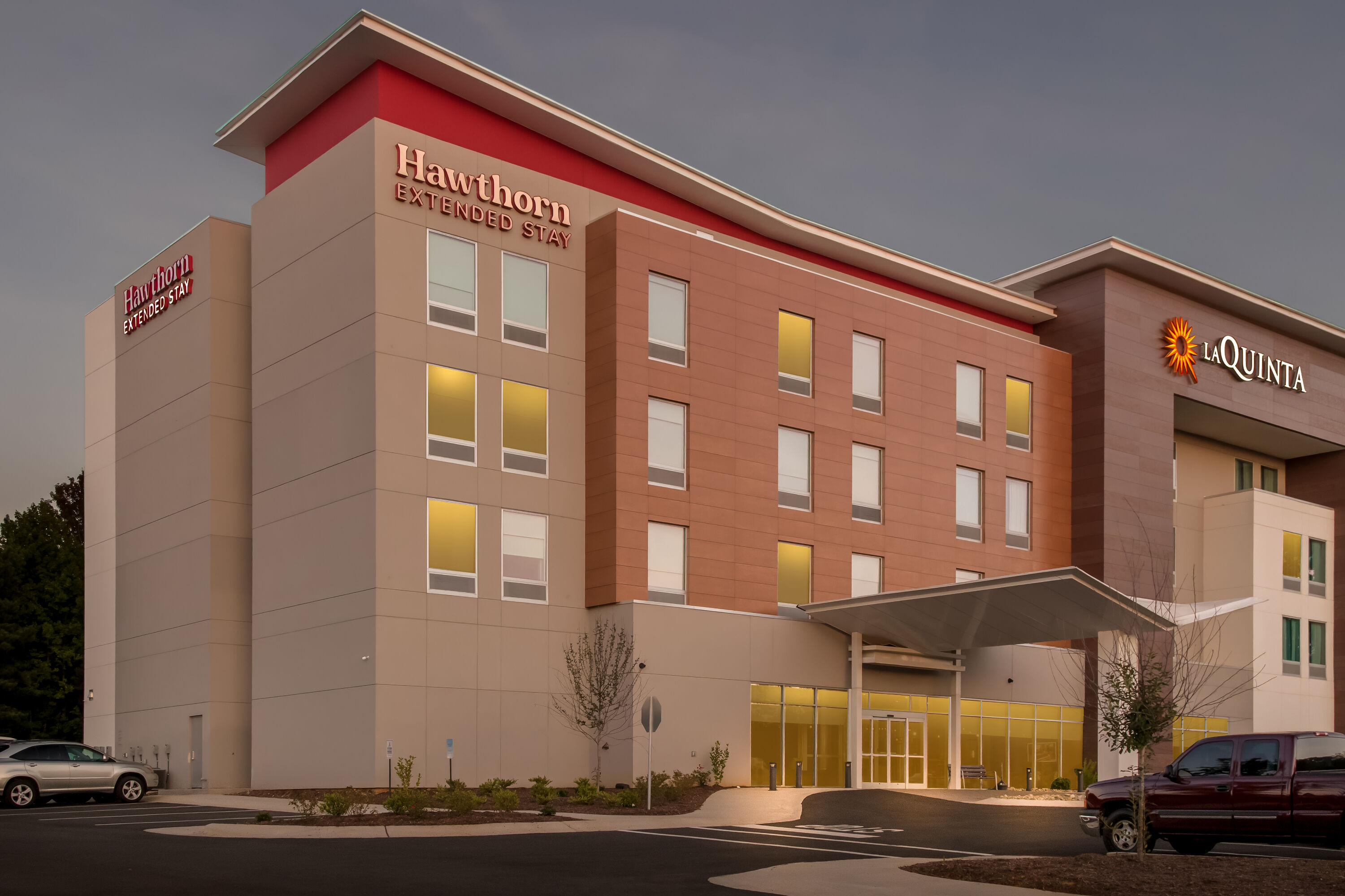 Exterior Night Image of Hawthorn Extended Stay by Wyndham Mebane hotel in Mebane, North Carolina