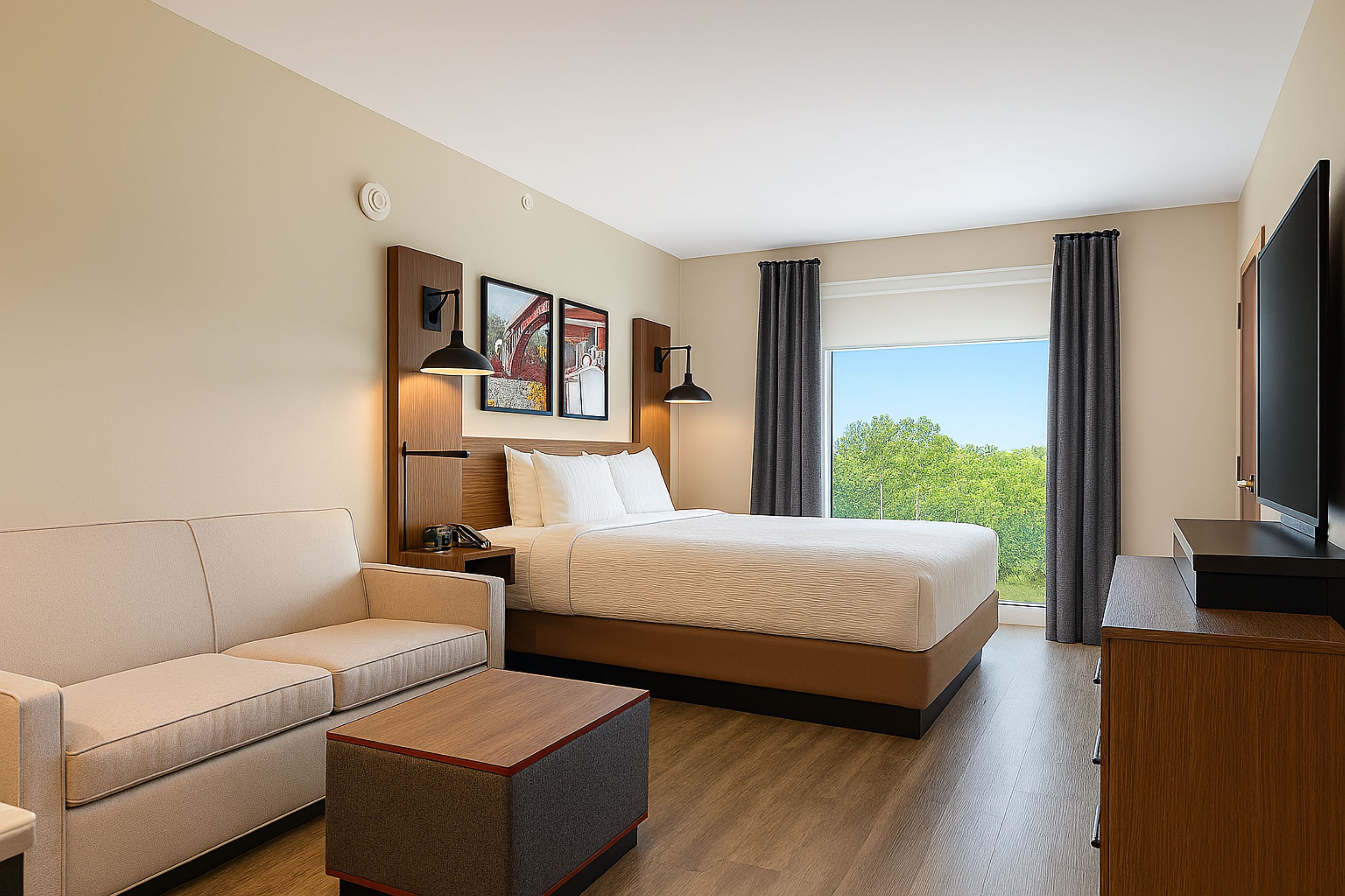 Guest room at the Hawthorn Extended Stay by Wyndham Mebane in Mebane, North Carolina