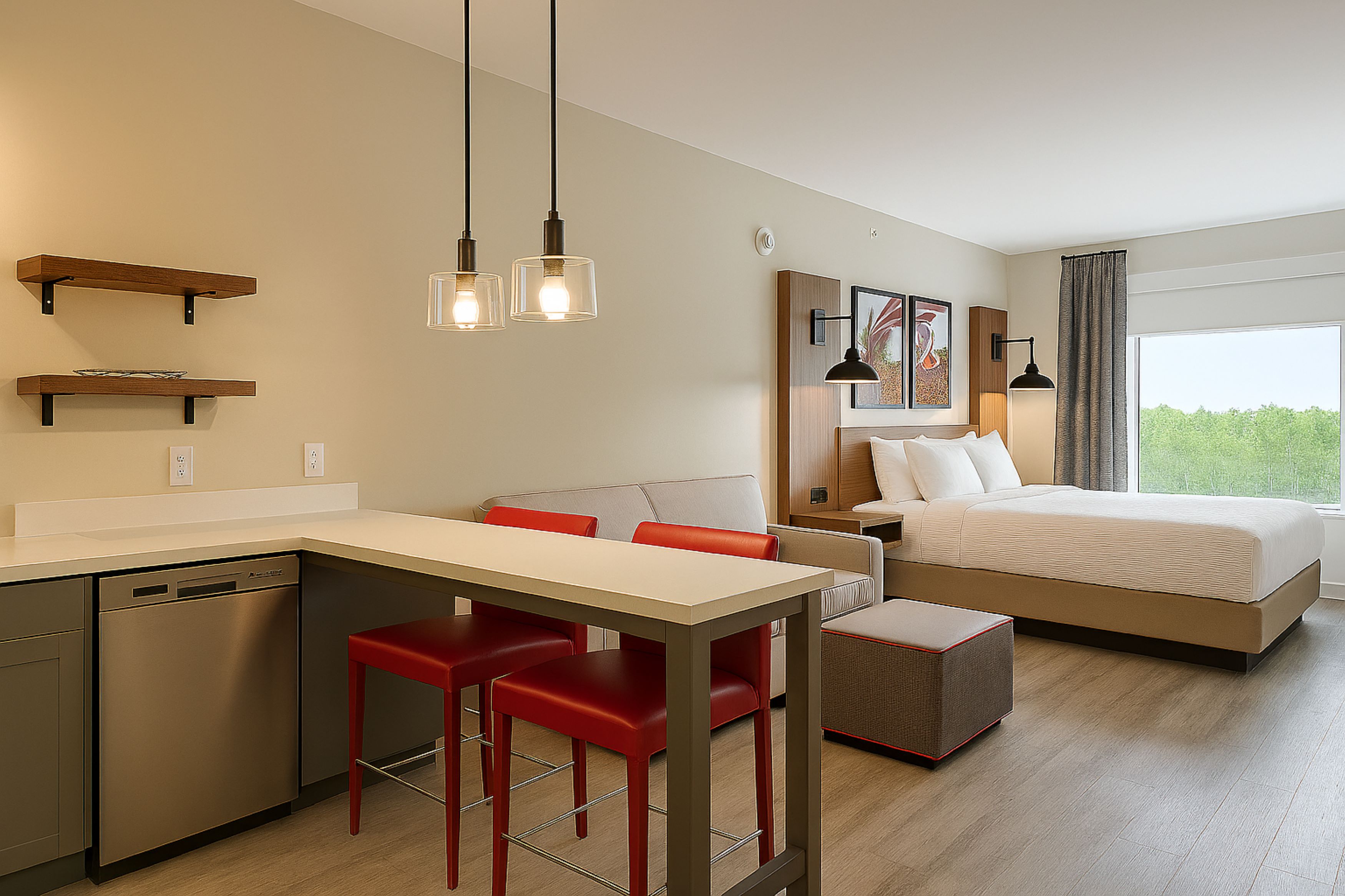 Guest room at the Hawthorn Extended Stay by Wyndham Mebane in Mebane, North Carolina