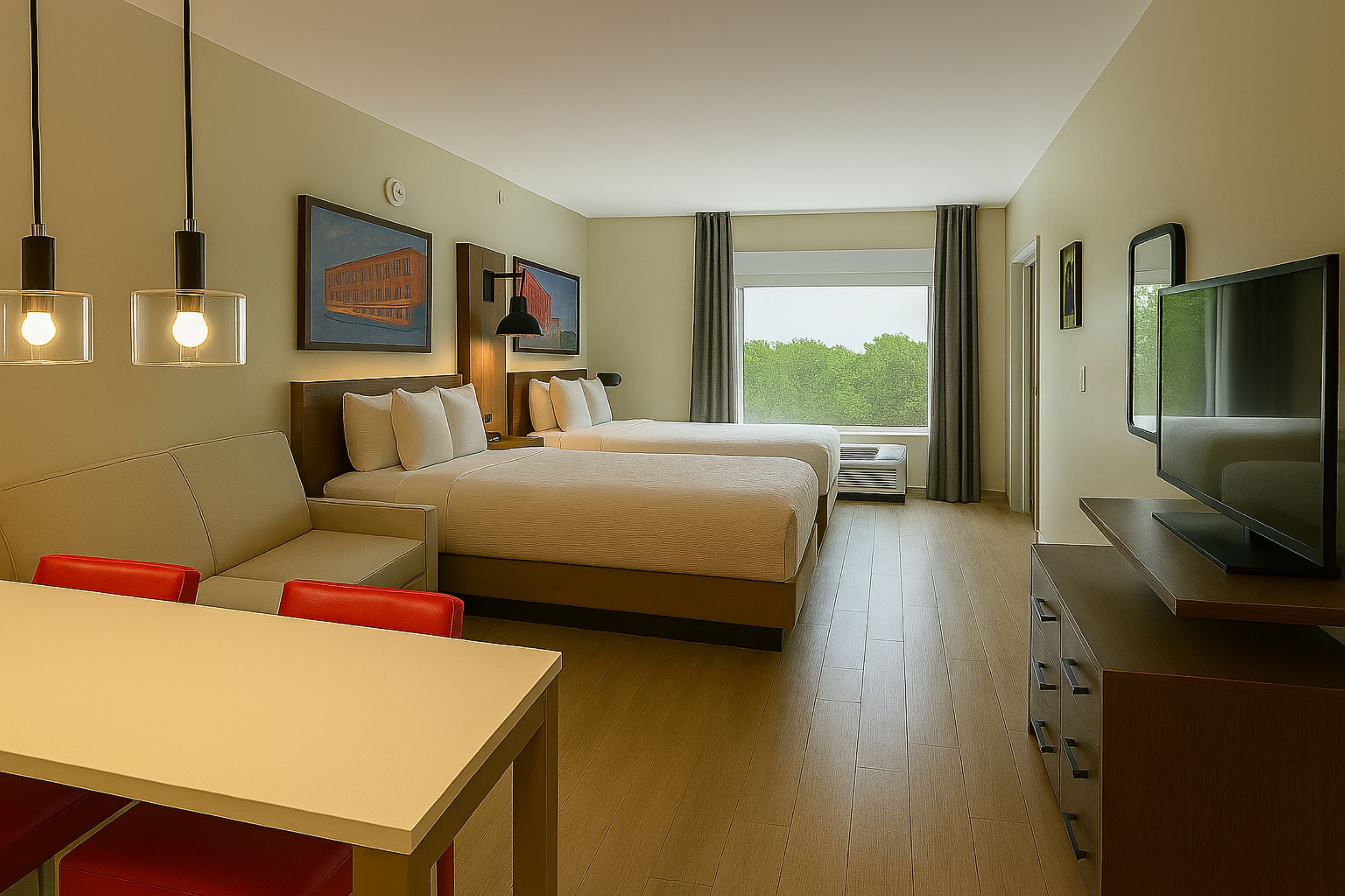 Guest room at the Hawthorn Extended Stay by Wyndham Mebane in Mebane, North Carolina
