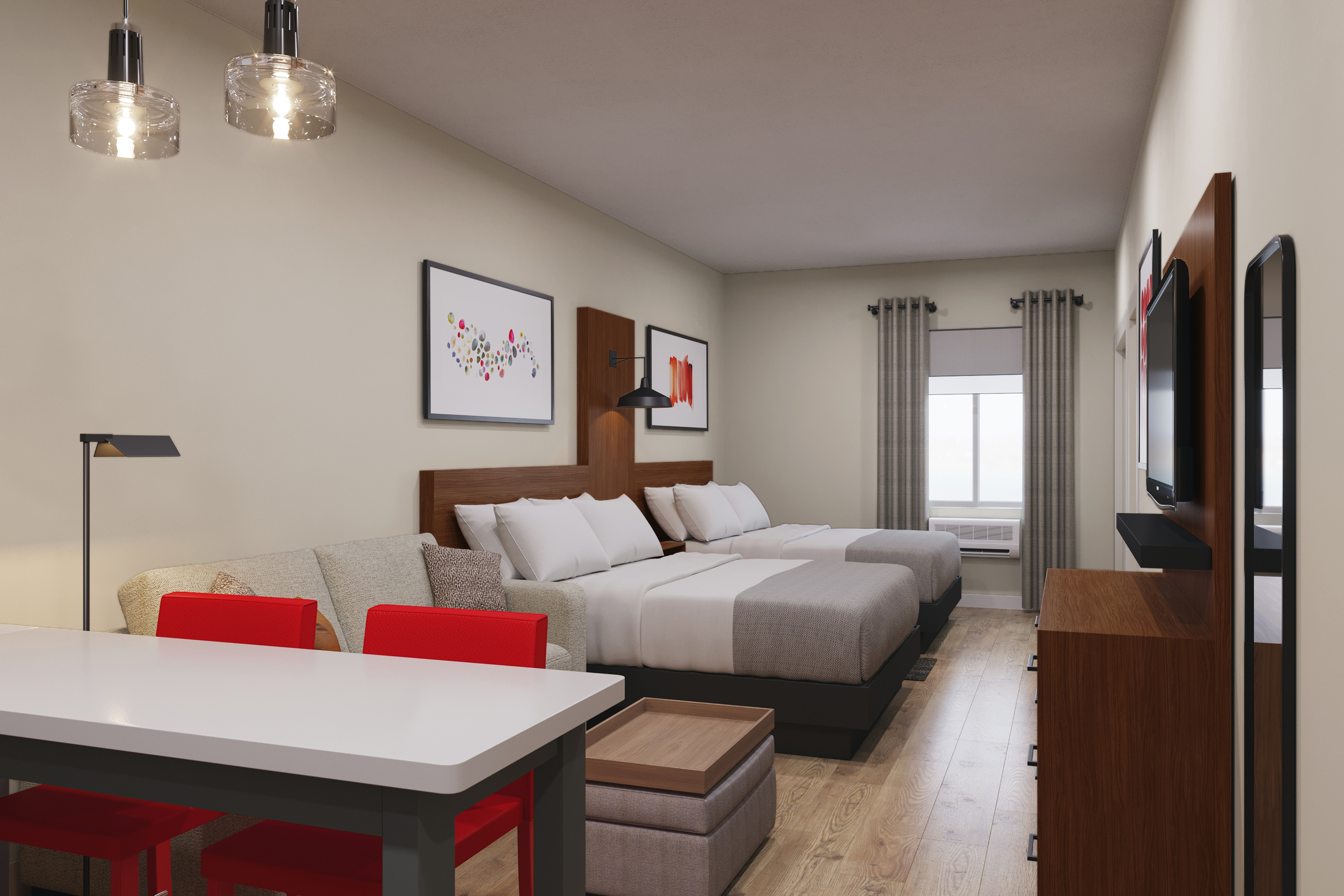 Guest room at the Hawthorn Extended Stay by Wyndham Miamisburg Dayton South in Miamisburg, Ohio