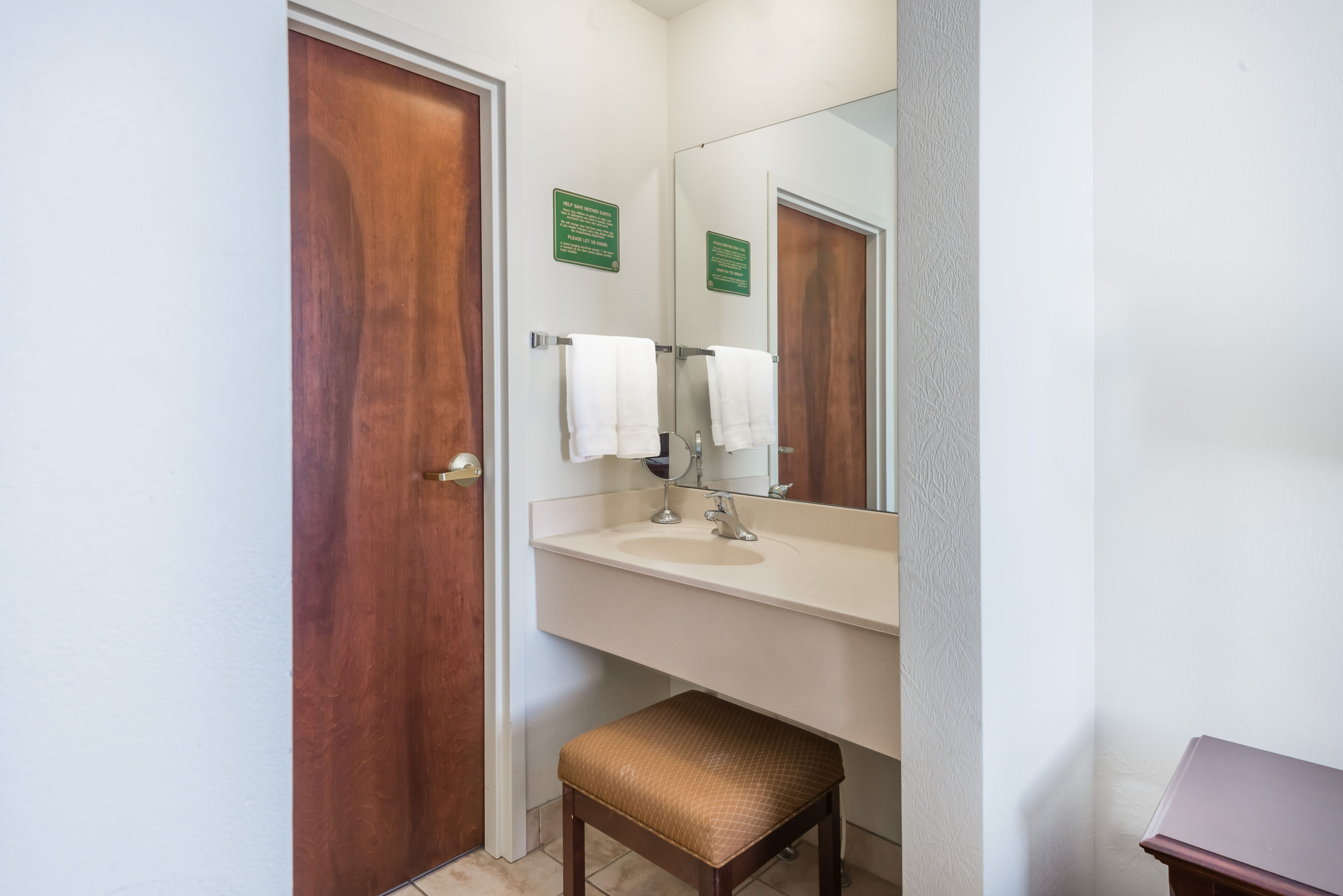Guest room bath at the Hawthorn Extended Stay by Wyndham Seville in Seville, Ohio