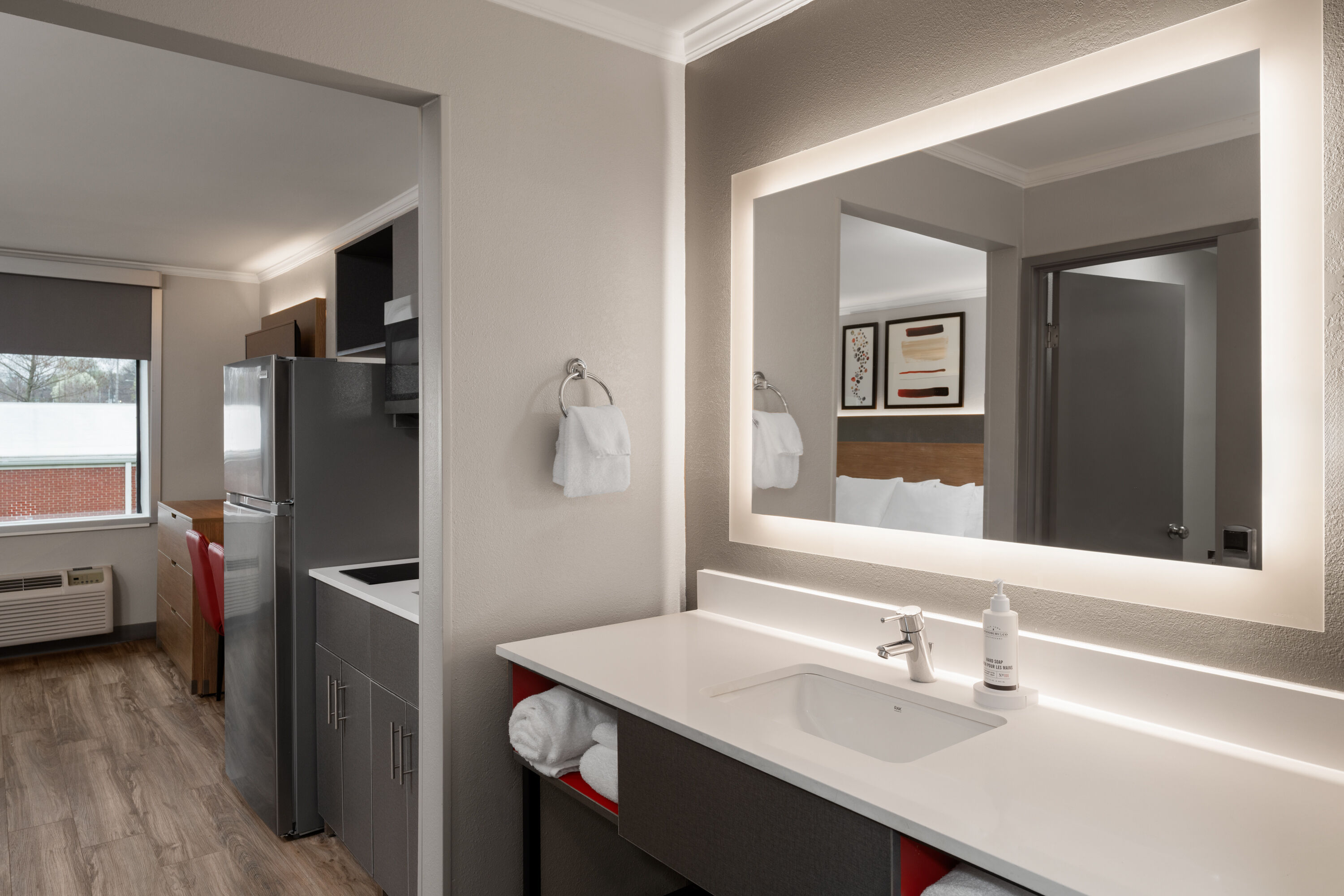 Guest room at the Hawthorn Extended Stay by Wyndham Jackson in Jackson, Tennessee