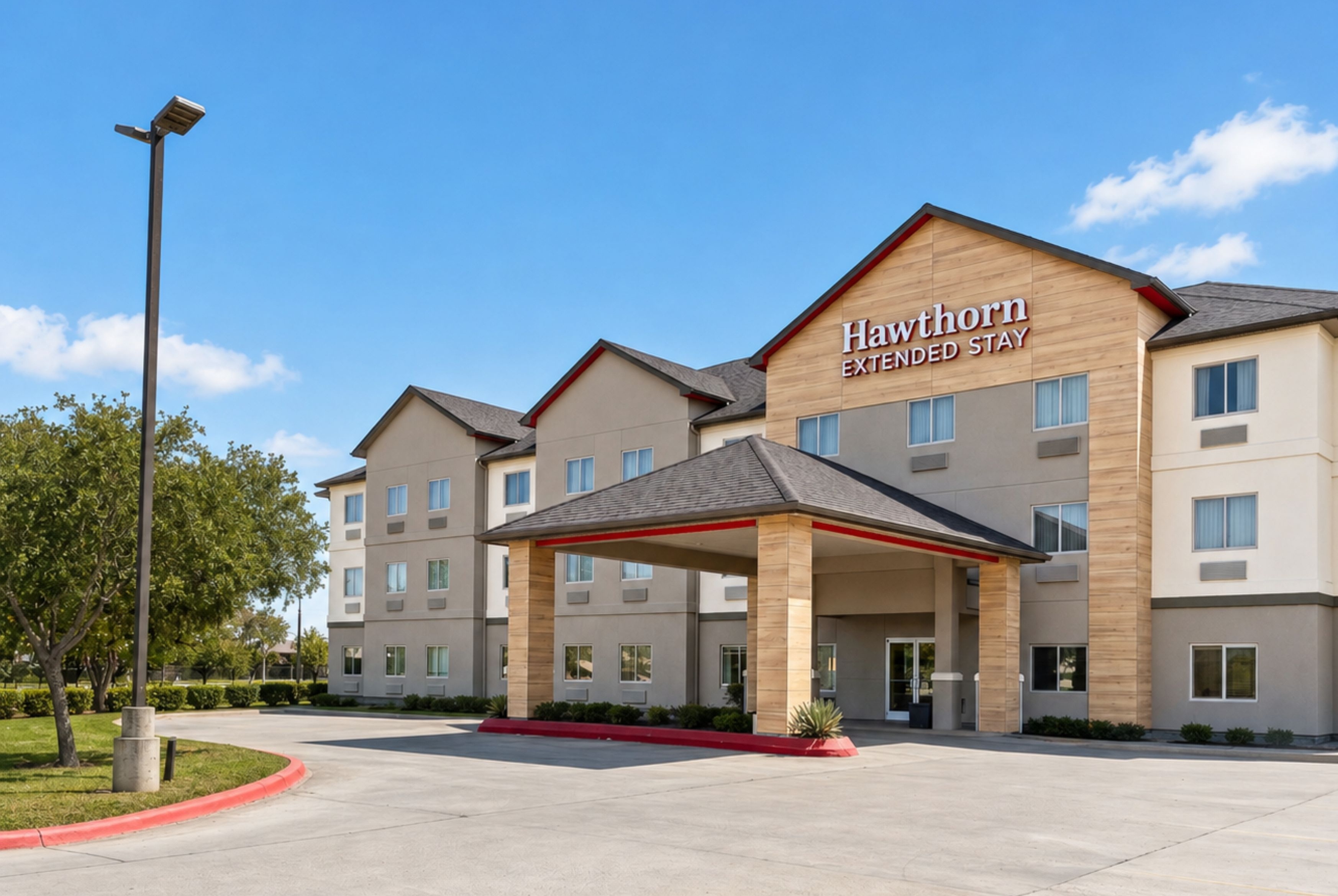Exterior of Hawthorn Extended Stay by Wyndham Brownsville hotel in Brownsville, Texas