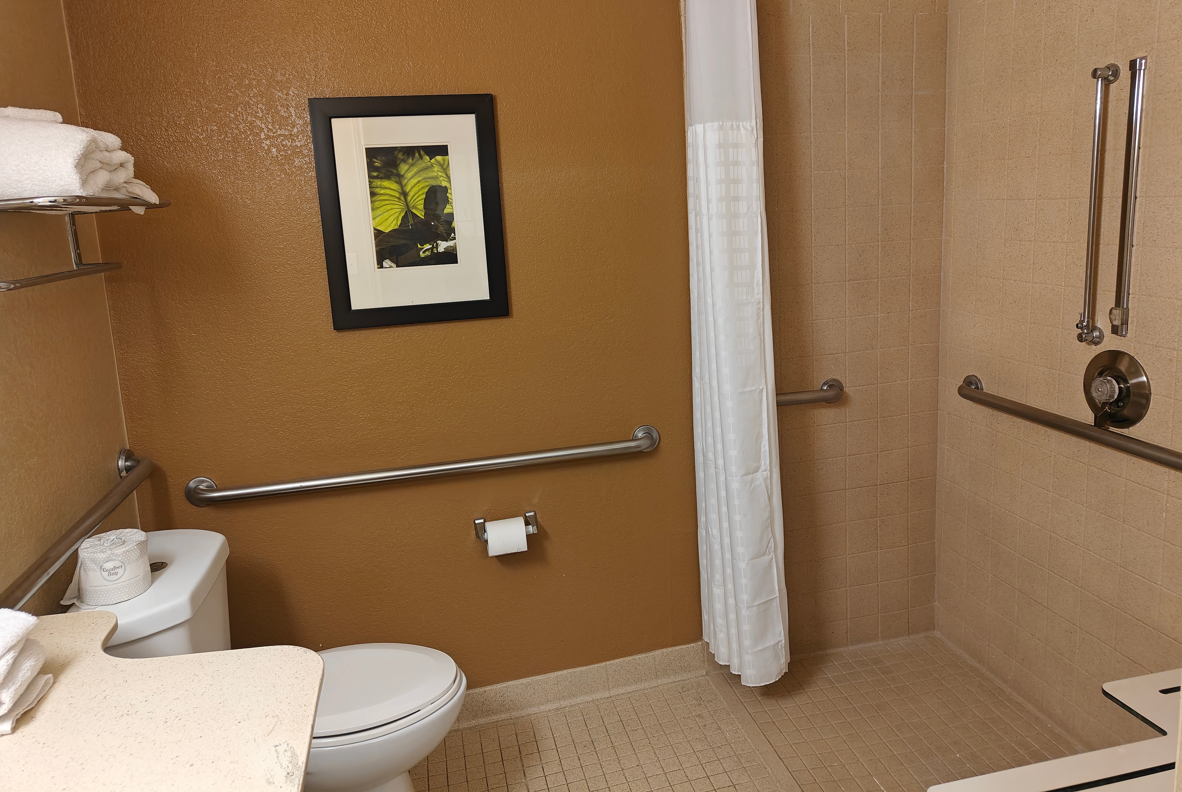 Guest room bath at the Hawthorn Extended Stay by Wyndham DFW Airport North in Irving, Texas