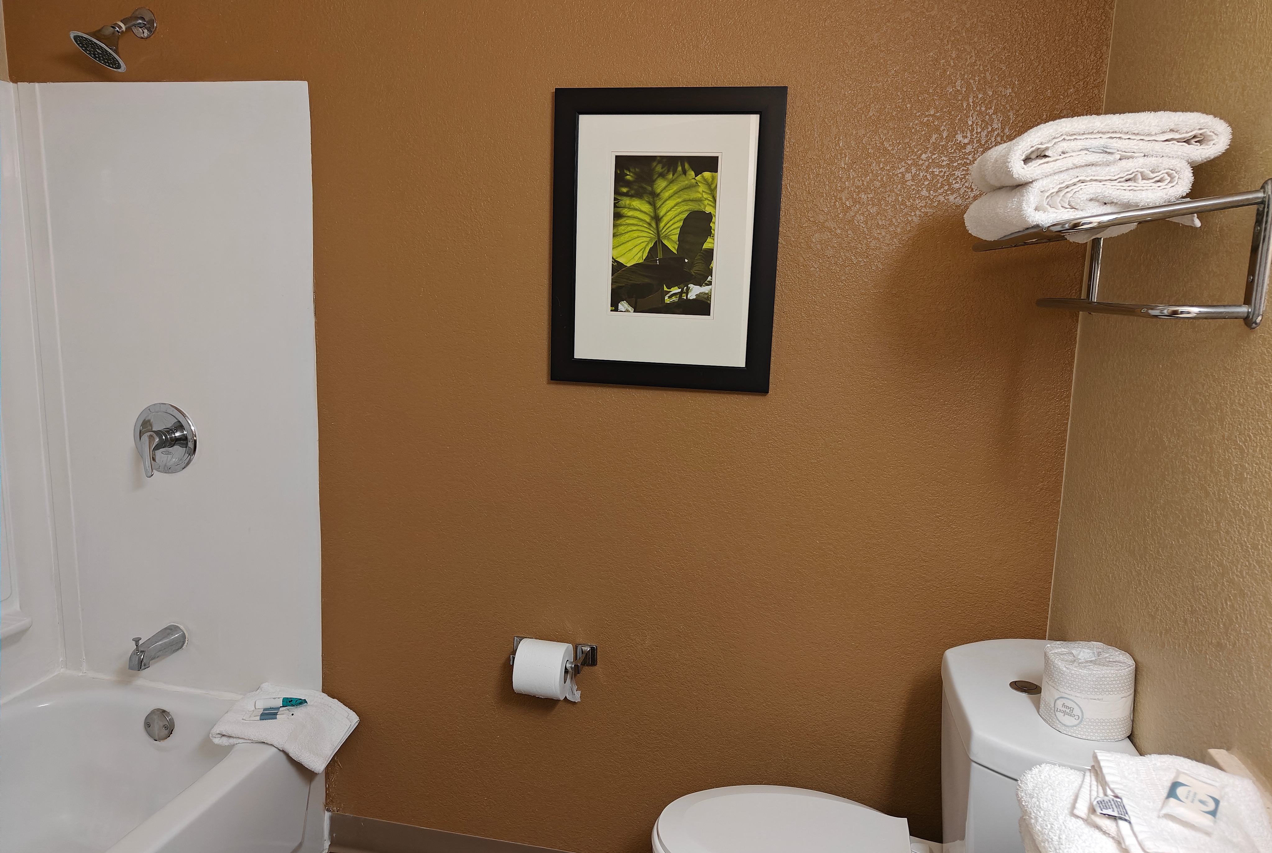 Guest room bath at the Hawthorn Extended Stay by Wyndham DFW Airport North in Irving, Texas