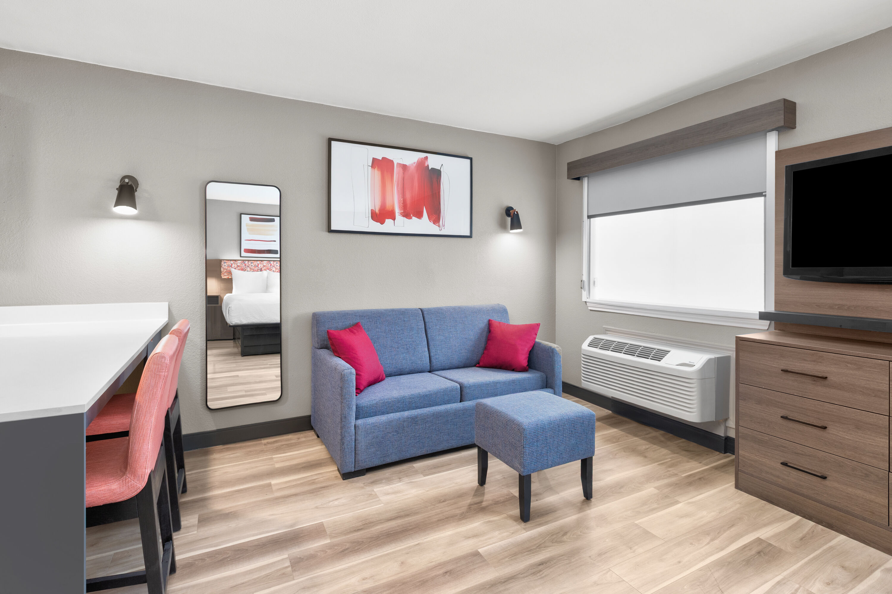 Guest room at the Hawthorn Extended Stay by Wyndham DFW Airport North in Irving, Texas