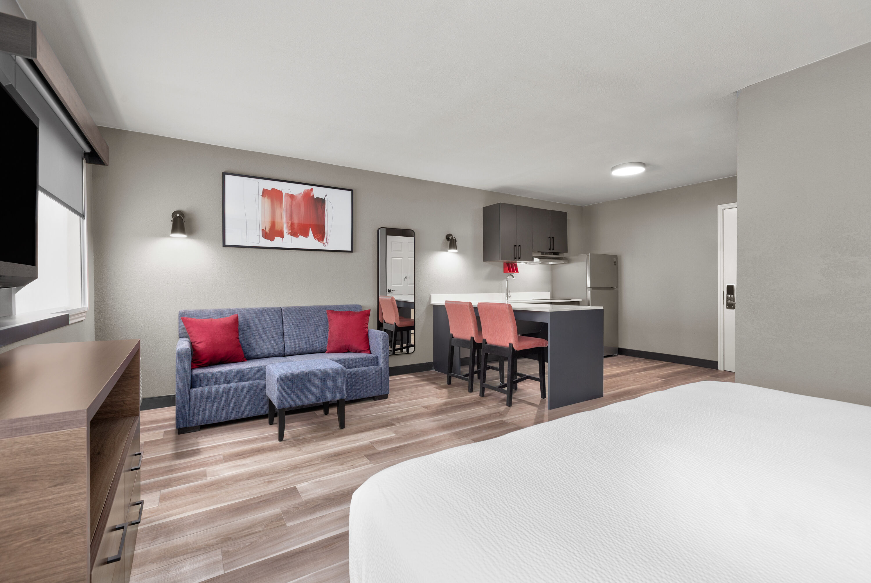 Guest room at the Hawthorn Extended Stay by Wyndham DFW Airport North in Irving, Texas