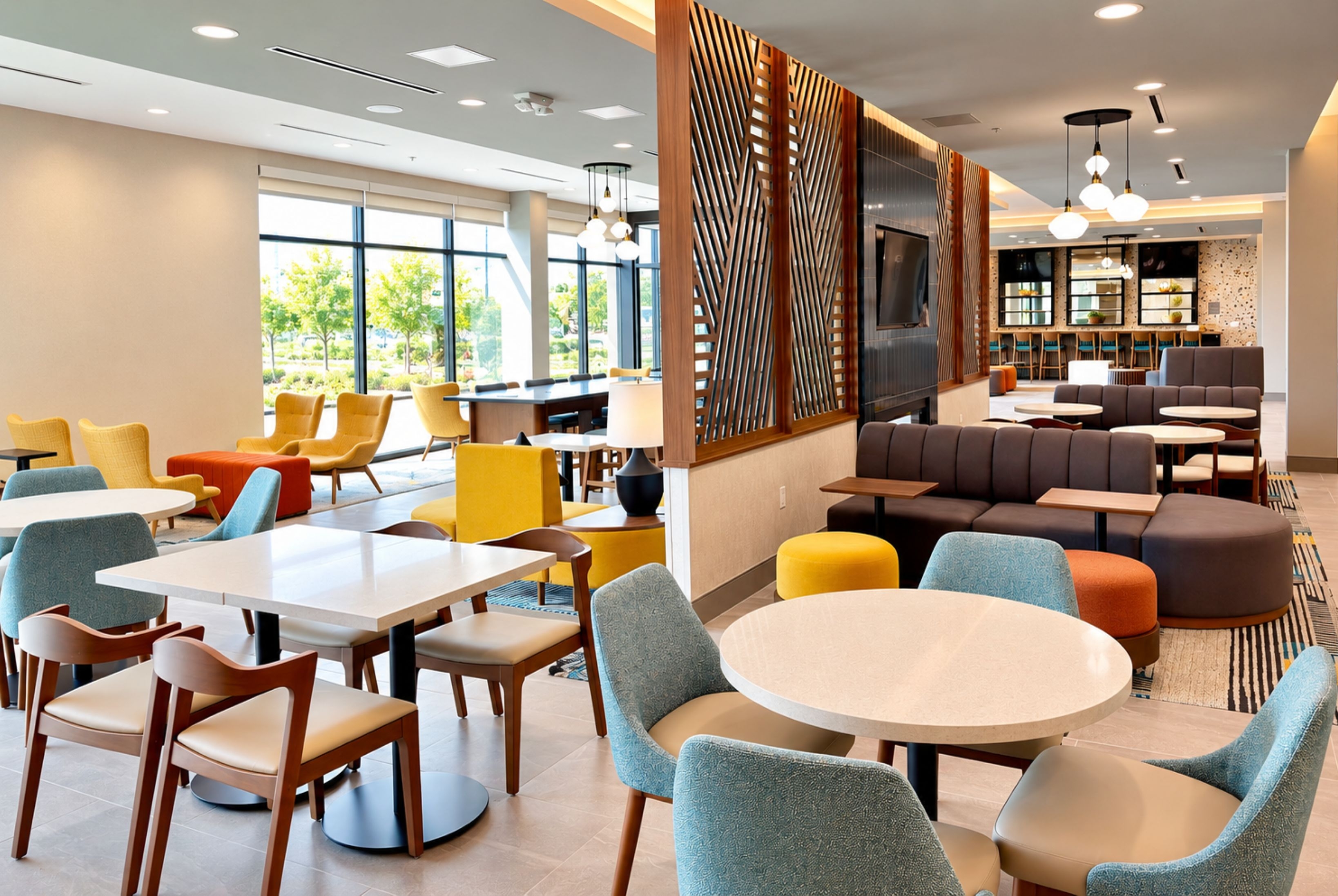 Hawthorn Extended Stay by Wyndham Central McKinney restaurant breakfast area with seating in McKinney, Texas