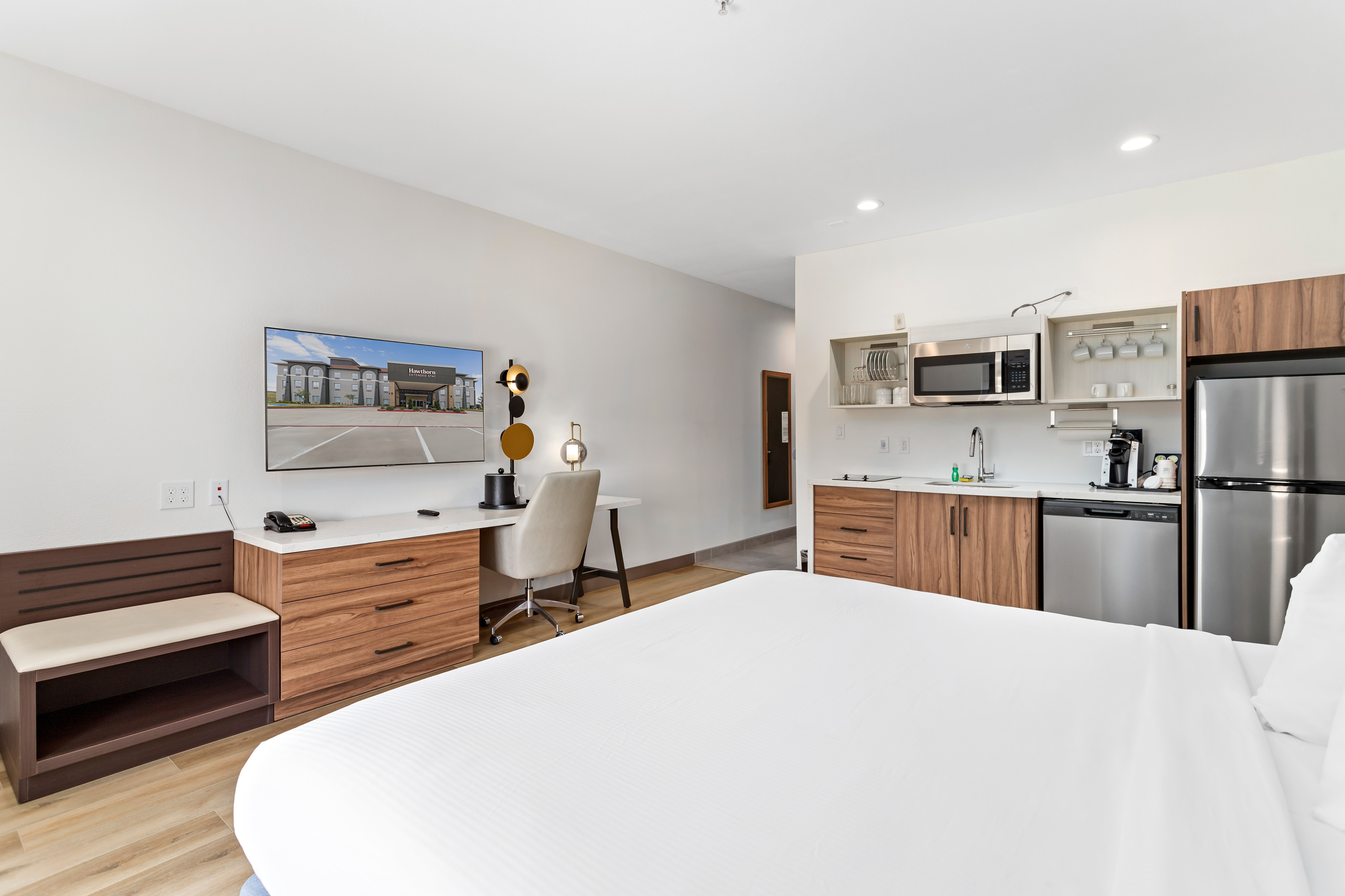 Guest room at the Hawthorn Extended Stay by Wyndham Port Arthur in Port Arthur, Texas