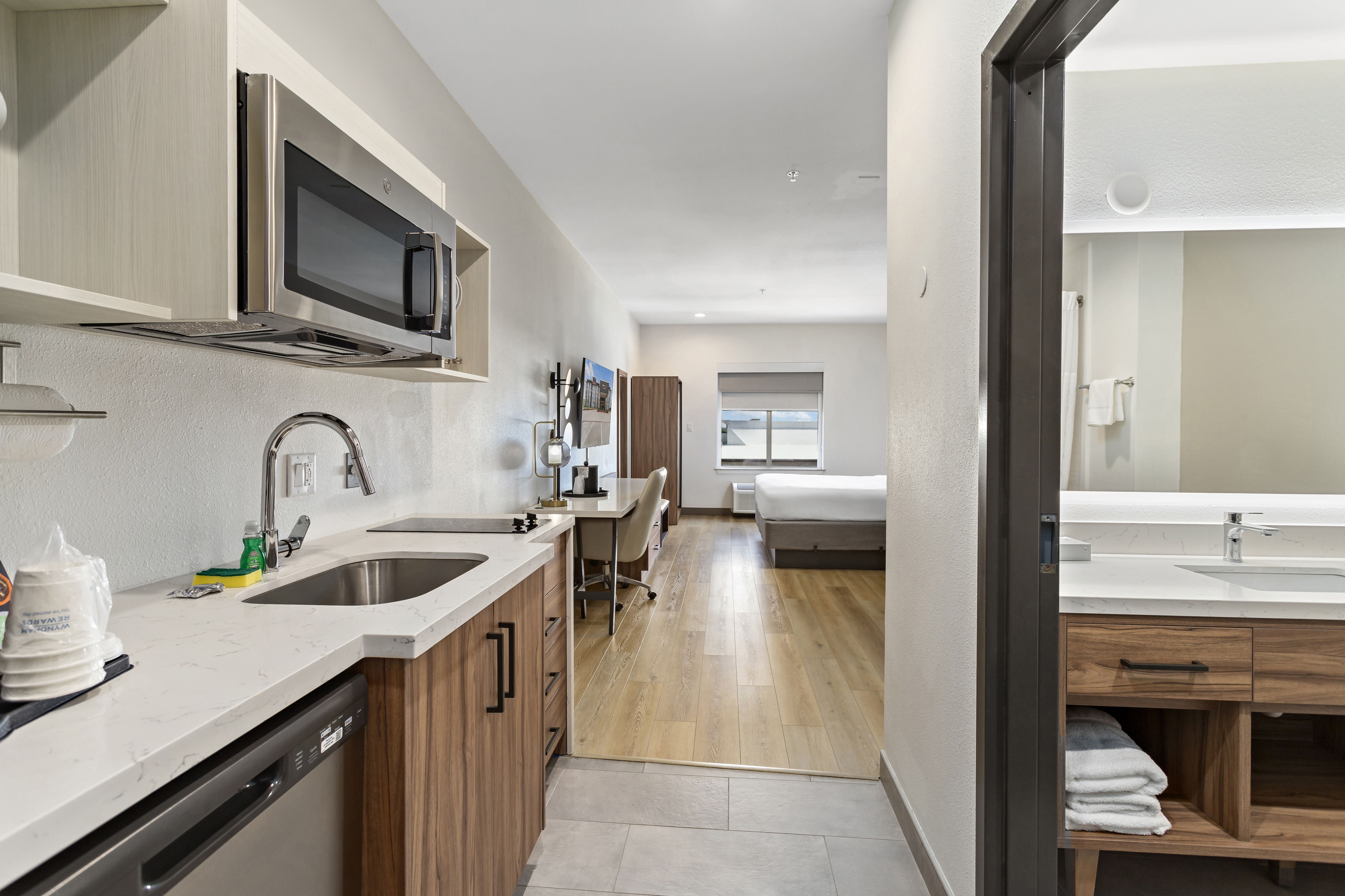 Guest room at the Hawthorn Extended Stay by Wyndham Port Arthur in Port Arthur, Texas