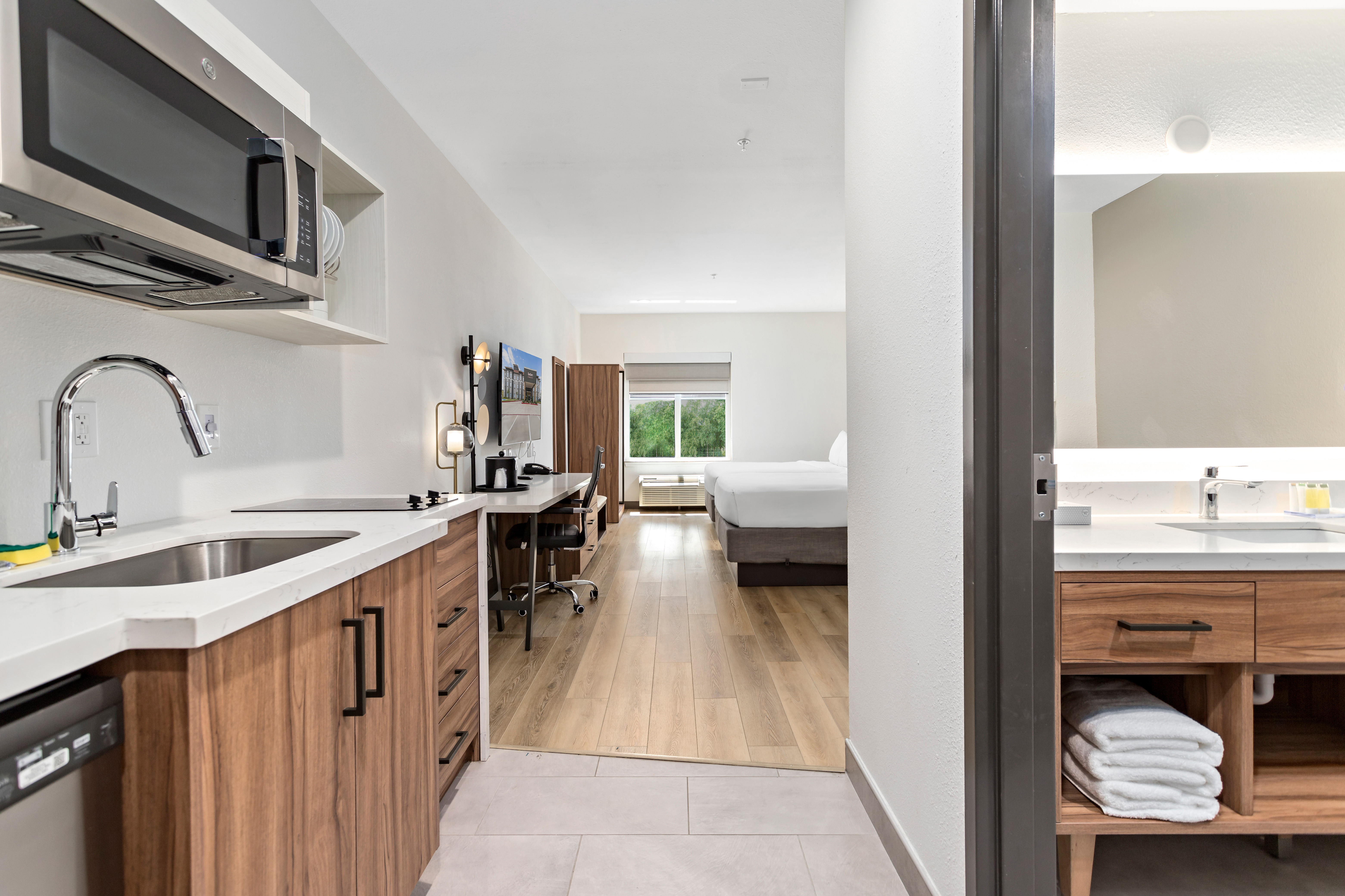 Guest room at the Hawthorn Extended Stay by Wyndham Port Arthur in Port Arthur, Texas