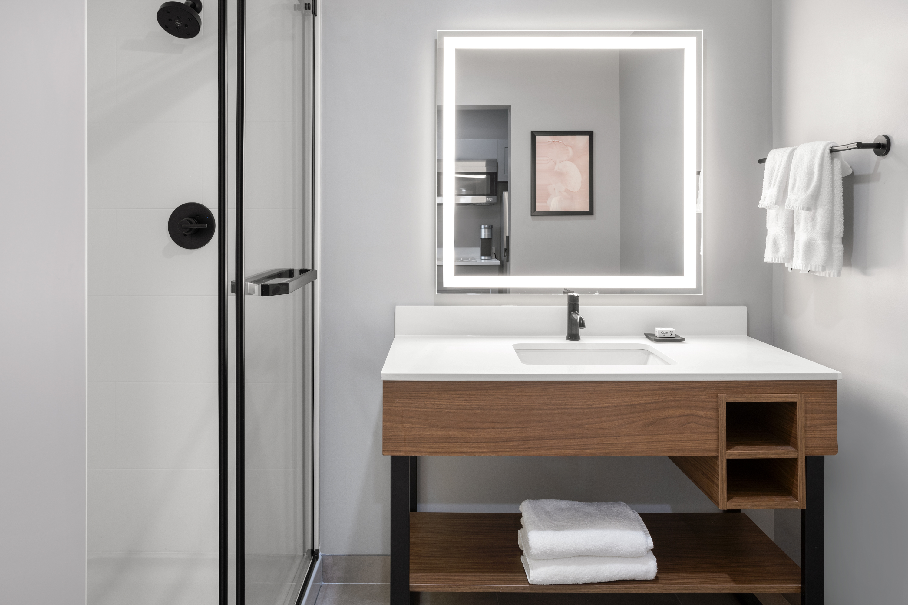 Guest room bath at the Hawthorn Extended Stay by Wyndham Williston/Burlington in Williston, Vermont