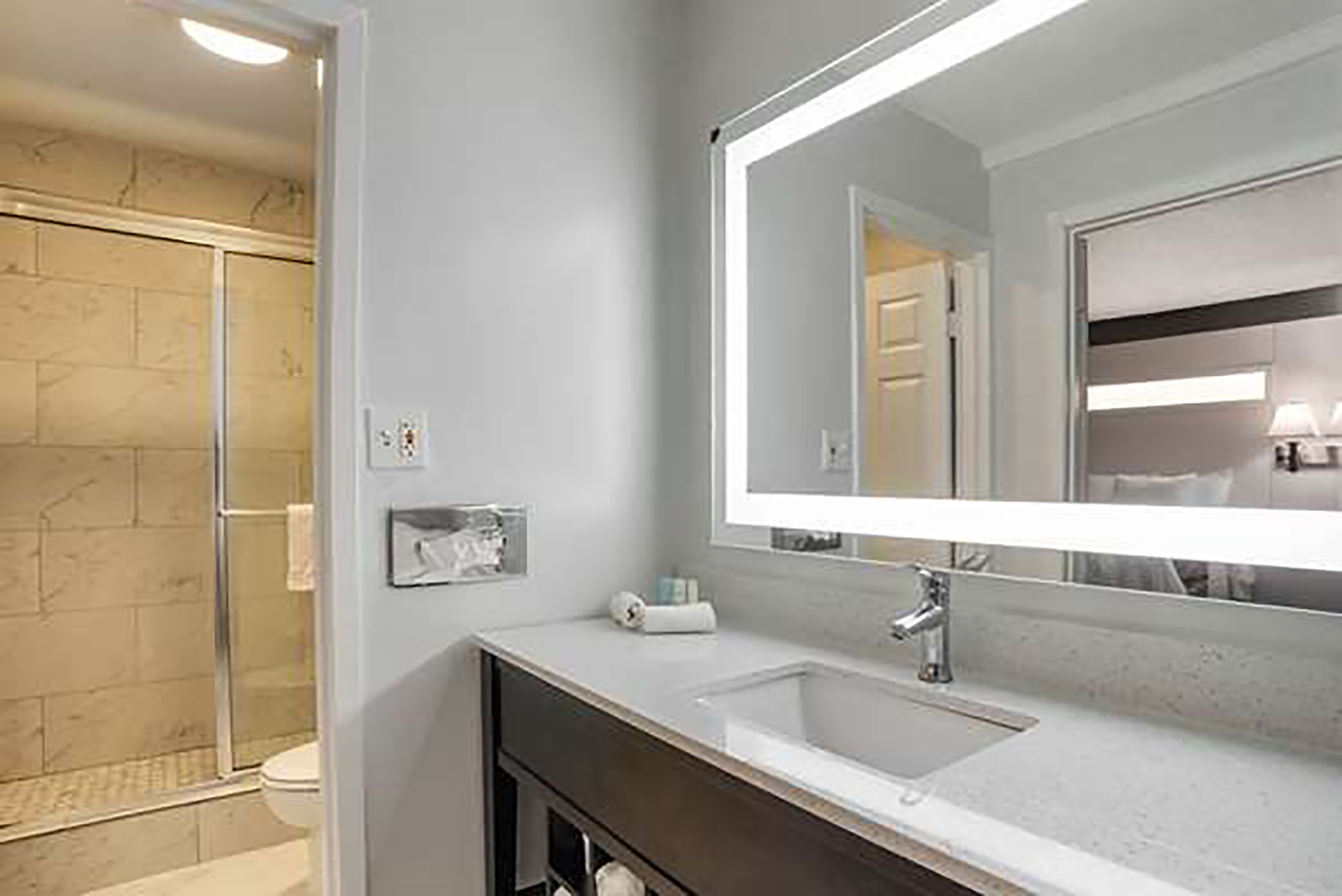 Guest room bath at the Baymont by Wyndham Montgomery AL in Montgomery, Alabama