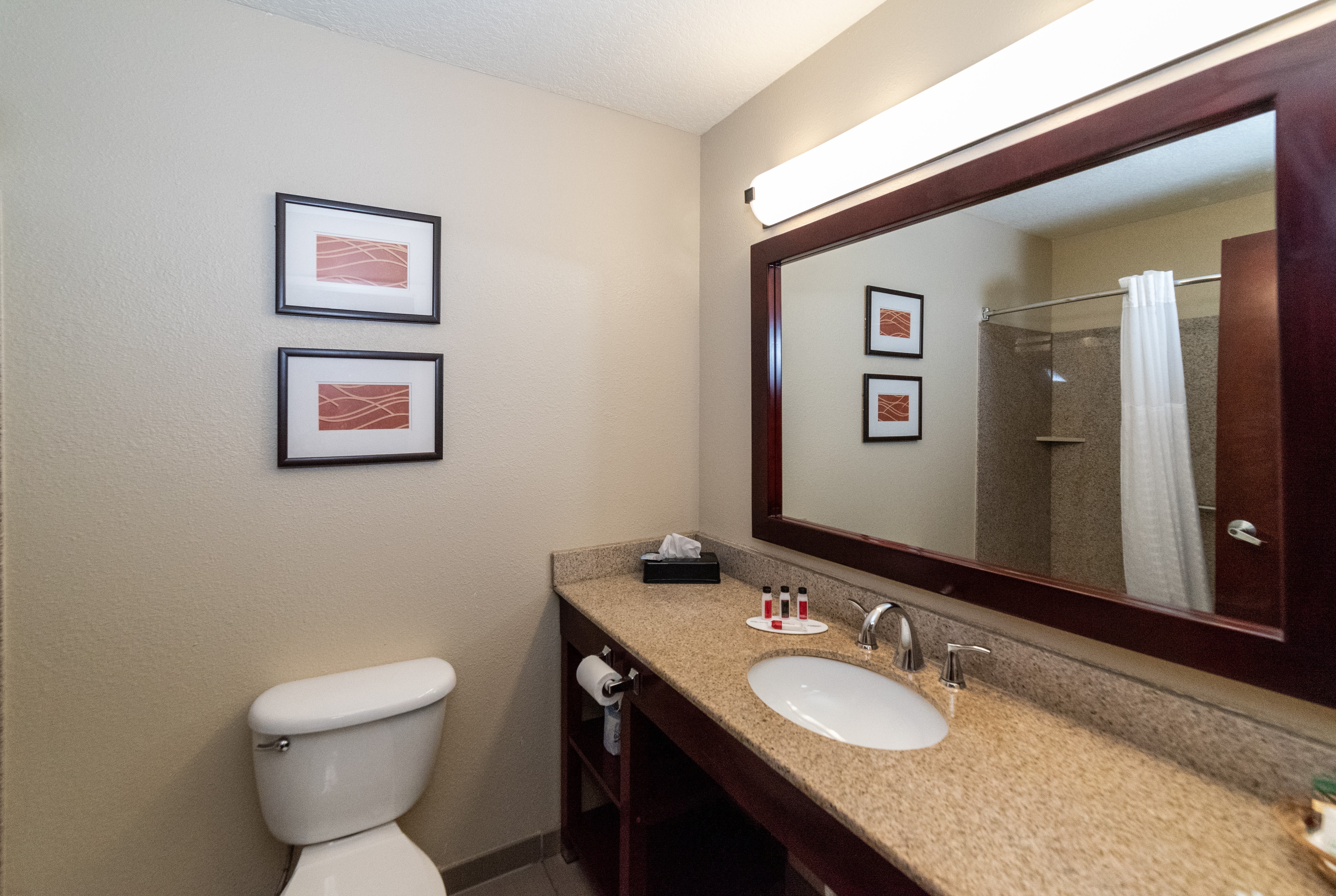 Guest room bath at the Baymont by Wyndham Caddo Valley/Arkadelphia in Caddo Valley, Arkansas