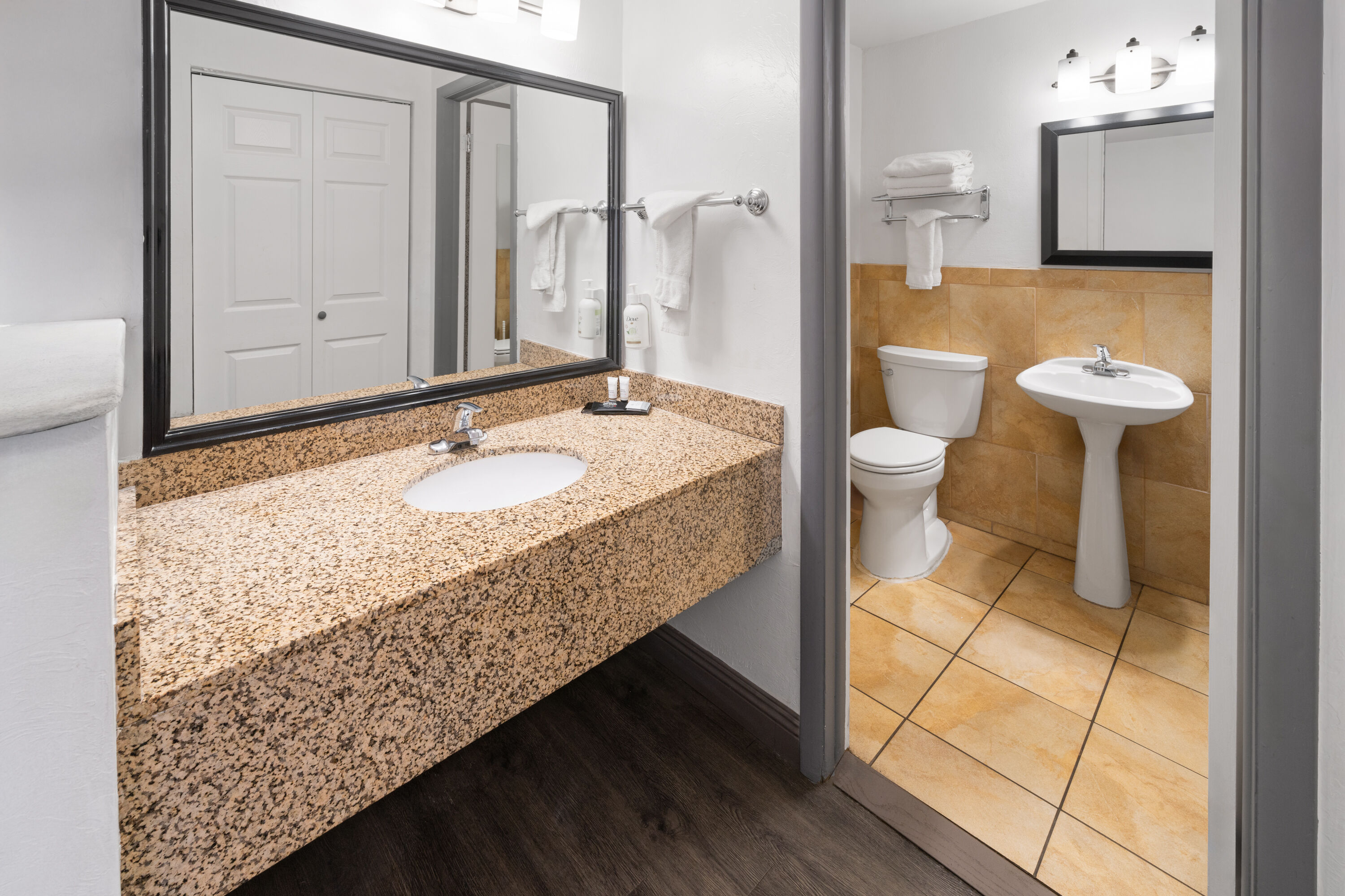 Guest room bath at the Baymont by Wyndham Durango in Durango, Colorado