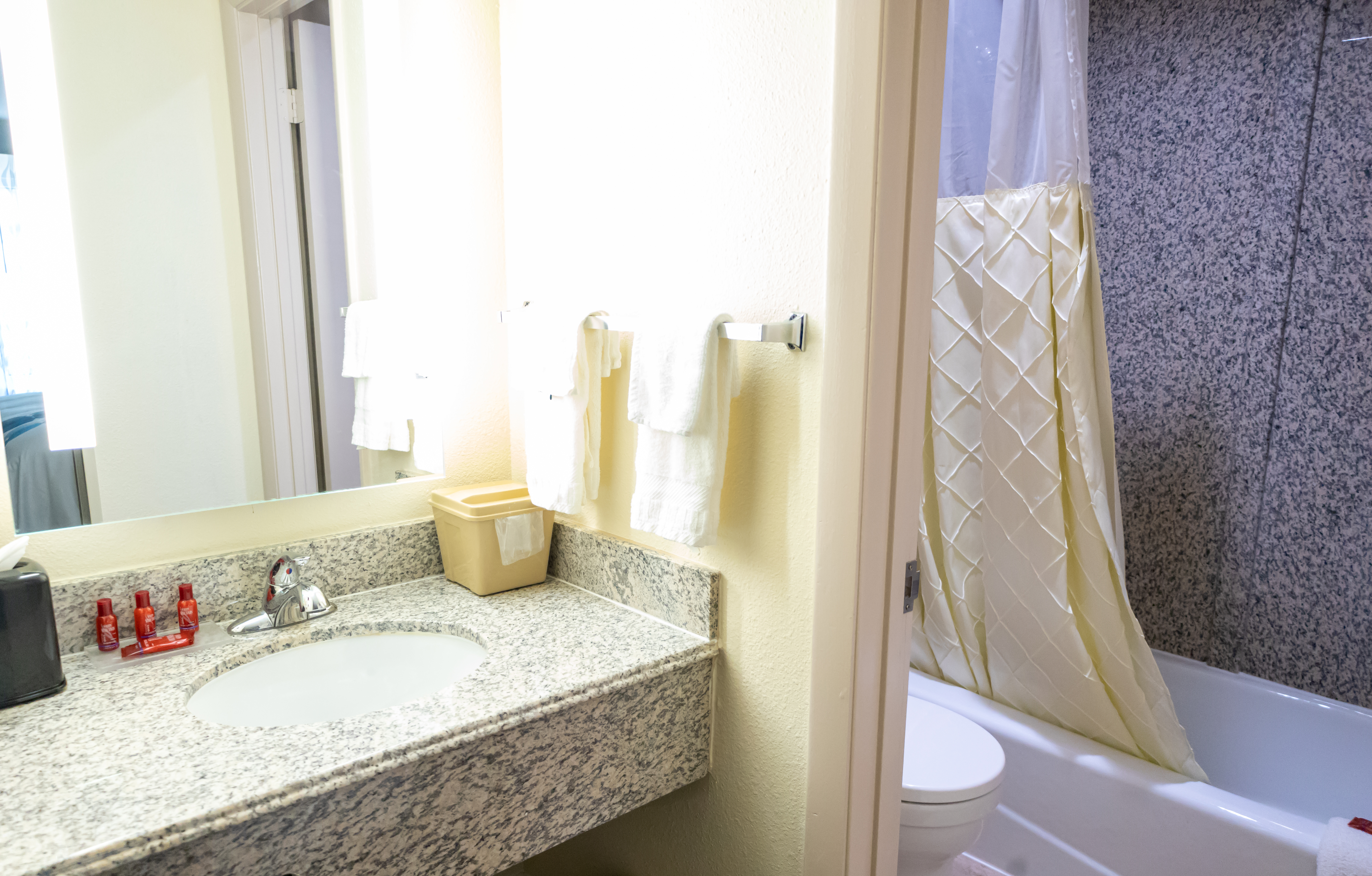 Guest room bath at the Baymont by Wyndham College Park Atlanta Airport South in College Park, Georgia