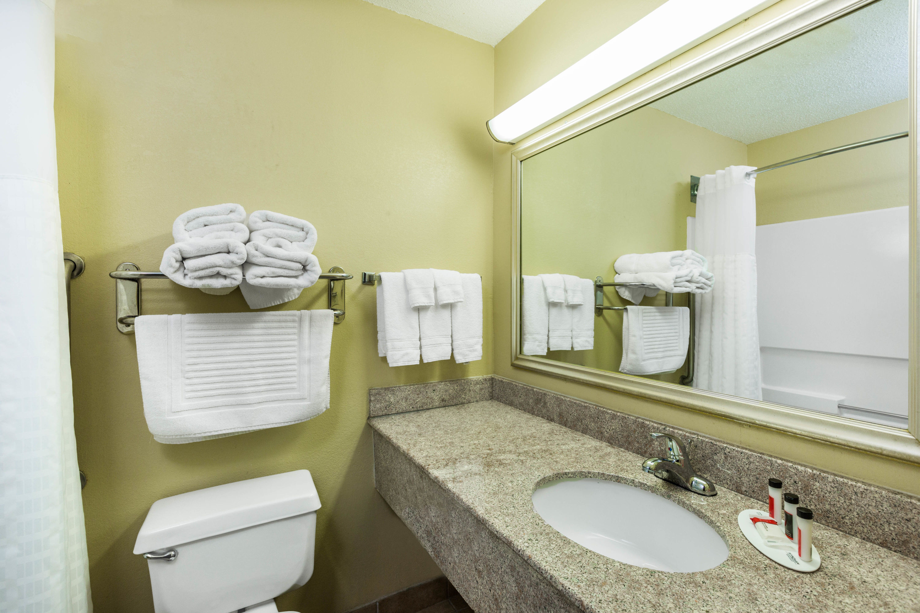 Guest room bath at the Baymont by Wyndham Fort Dodge in Fort Dodge, Iowa