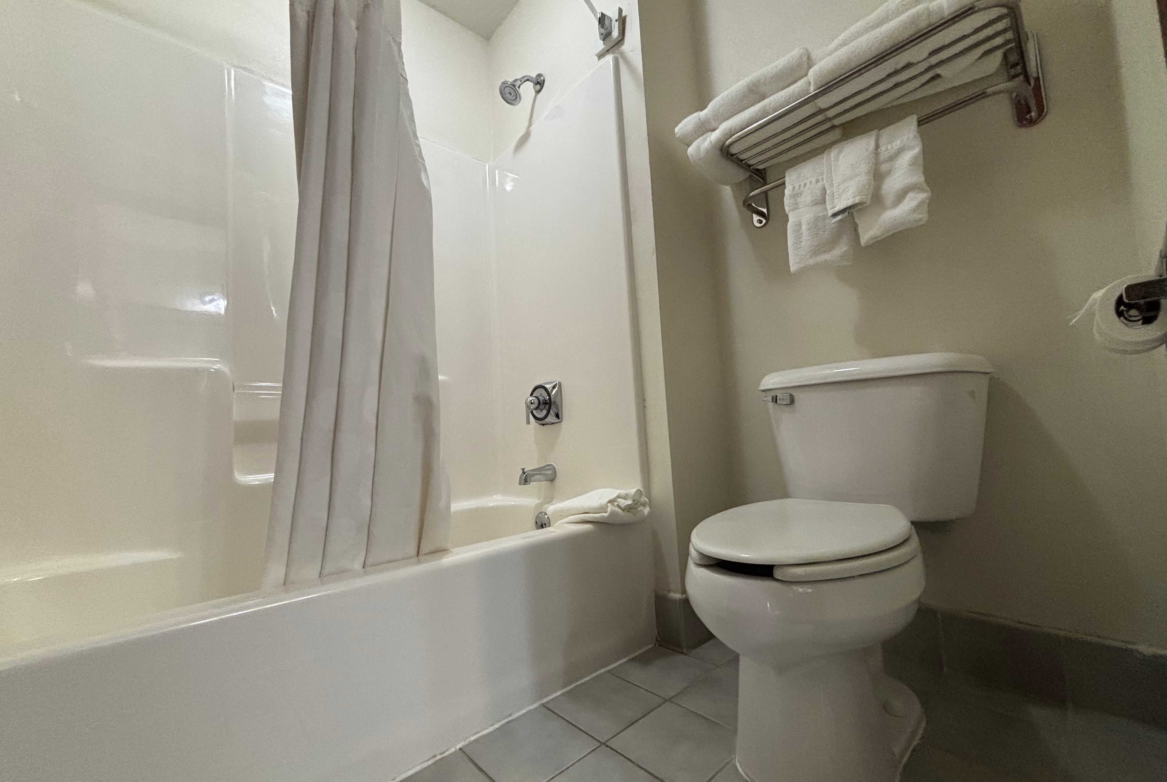 Guest room bath at the Baymont by Wyndham Decatur IL North in Decatur, Illinois