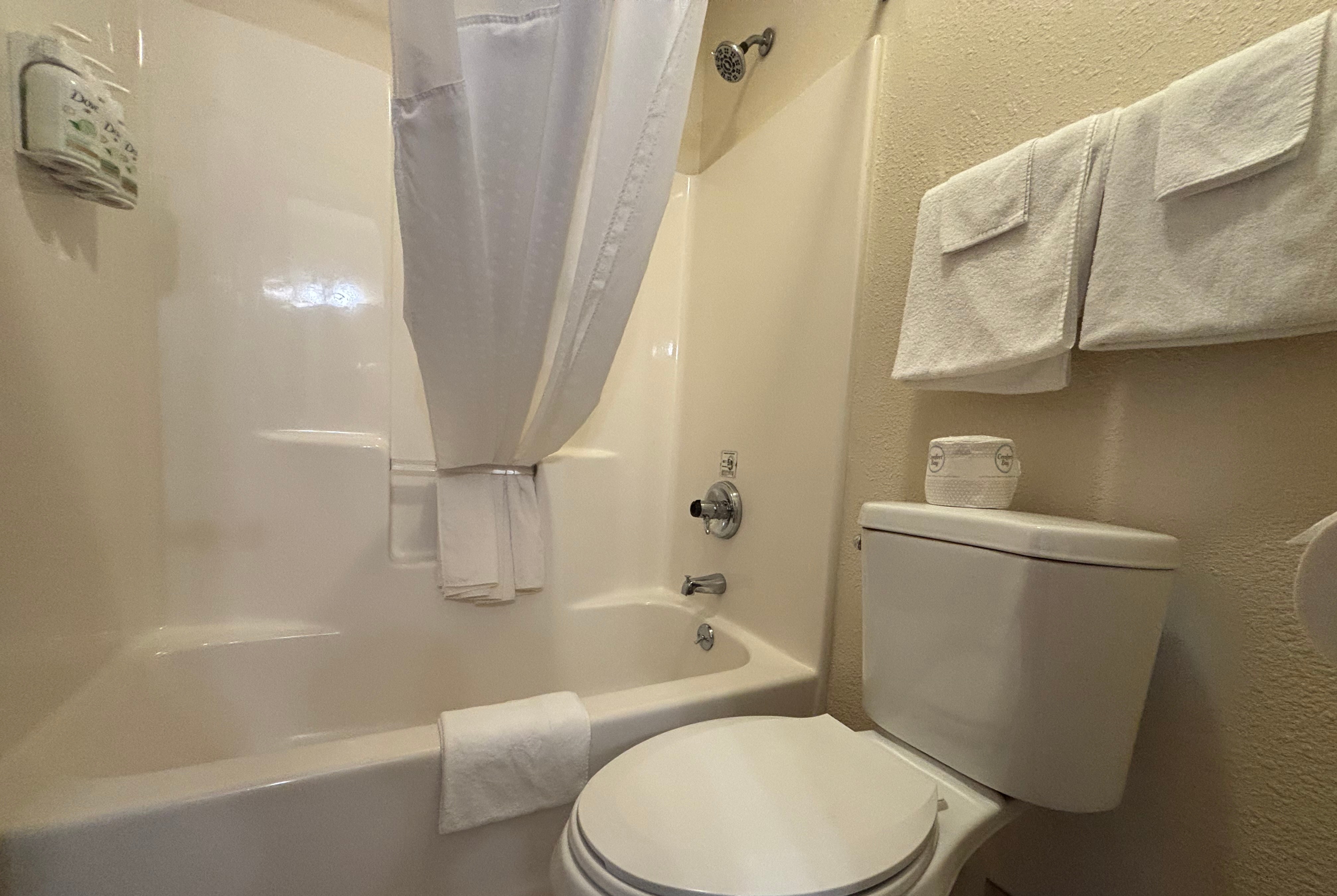 Guest room bath at the Baymont by Wyndham Tuscola in Tuscola, Illinois