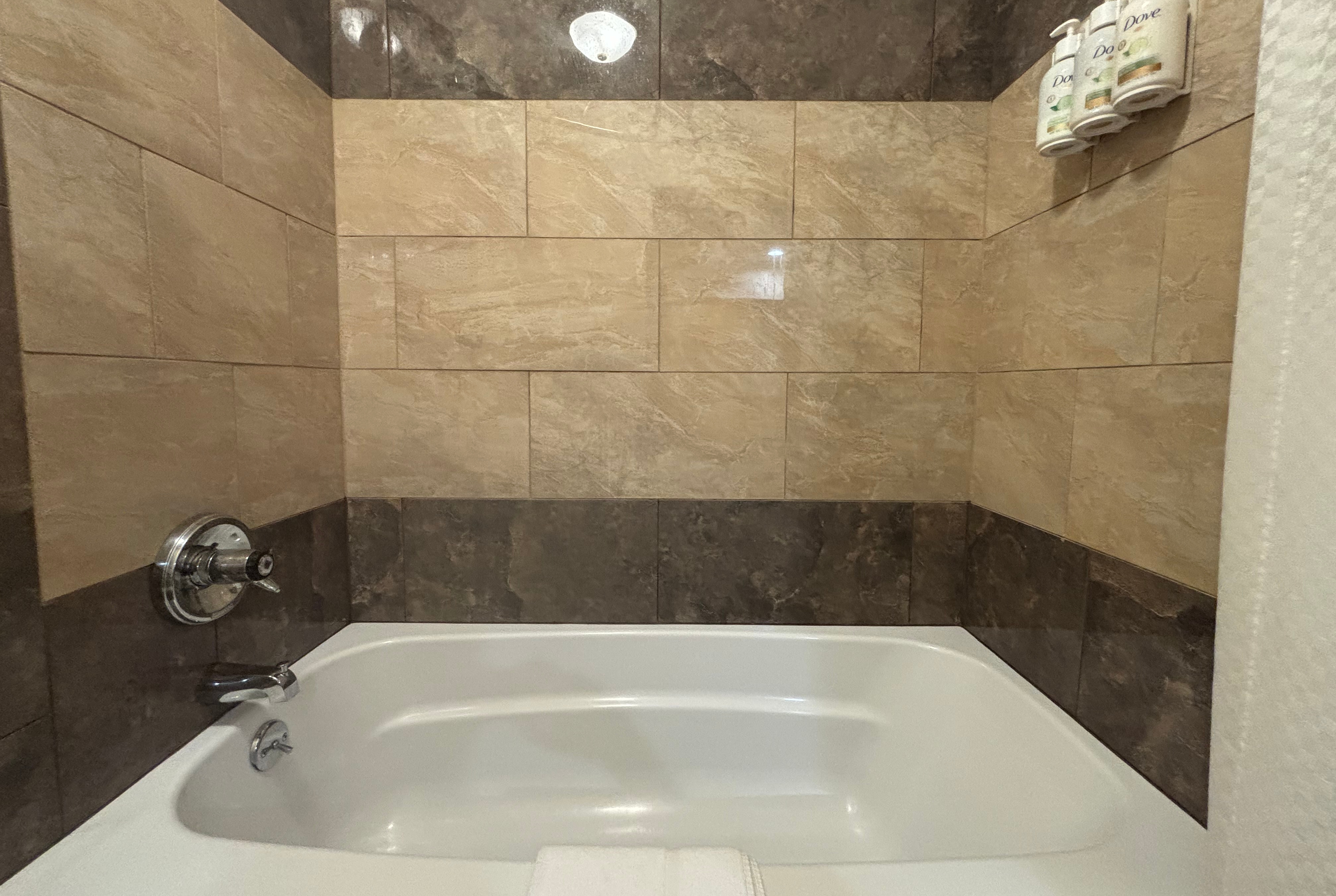 Guest room bath at the Baymont by Wyndham Tuscola in Tuscola, Illinois