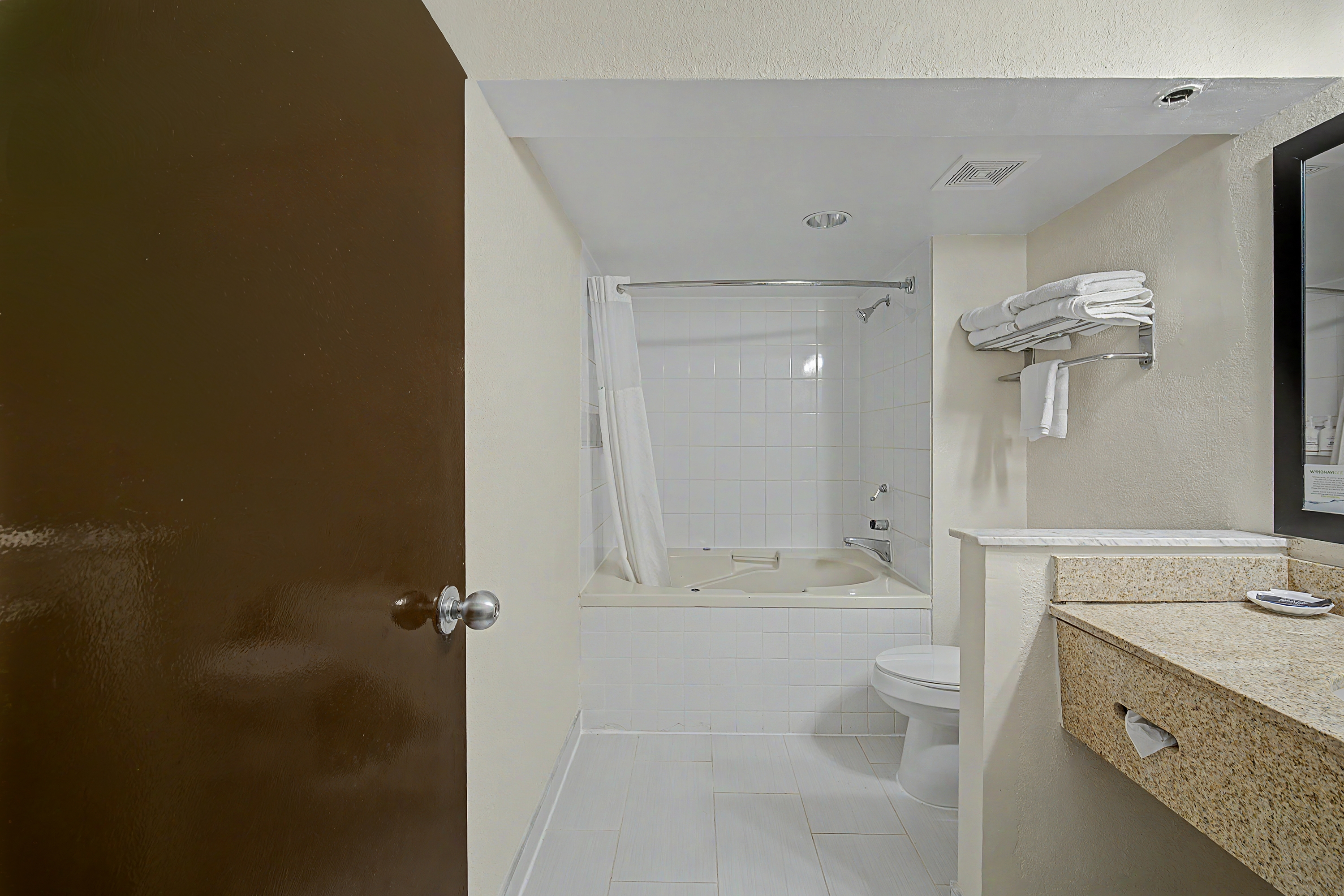Guest room bath at the Baymont by Wyndham Greensburg in Greensburg, Indiana