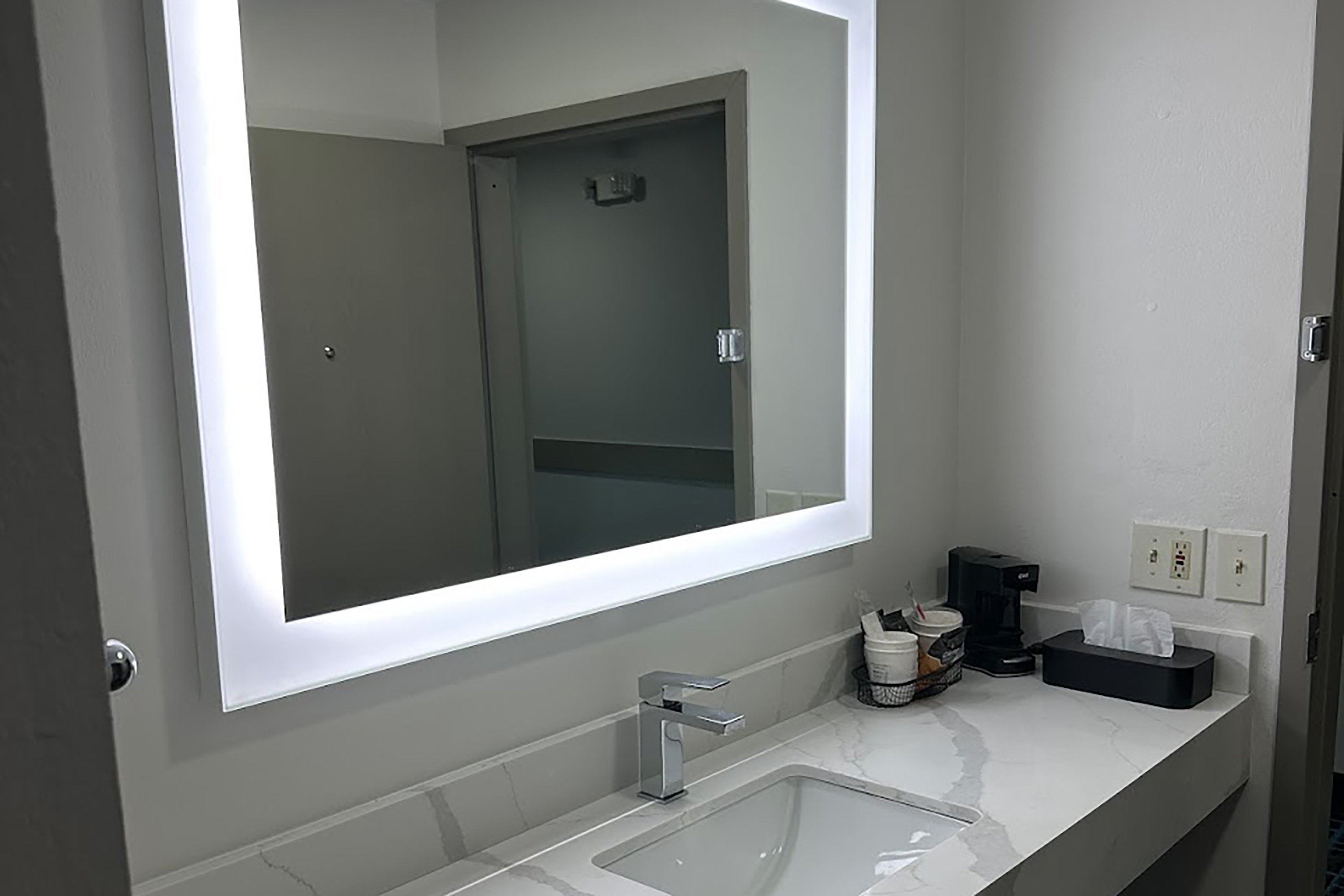 Guest room bath at the Baymont by Wyndham La Grange KY Southeast in La Grange, Kentucky