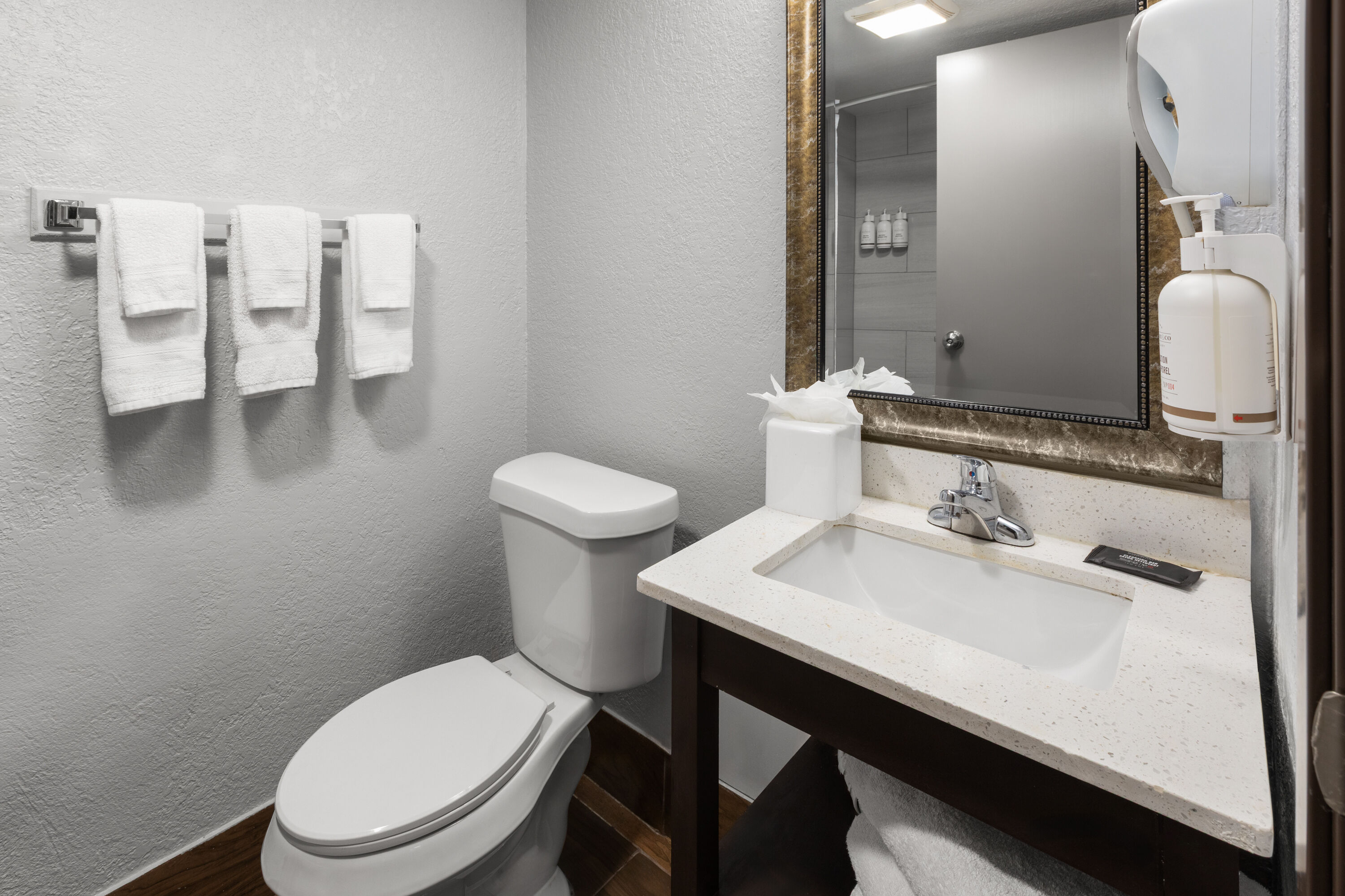 Guest room bath at the Baymont by Wyndham Downtown Detroit in Detroit, Michigan