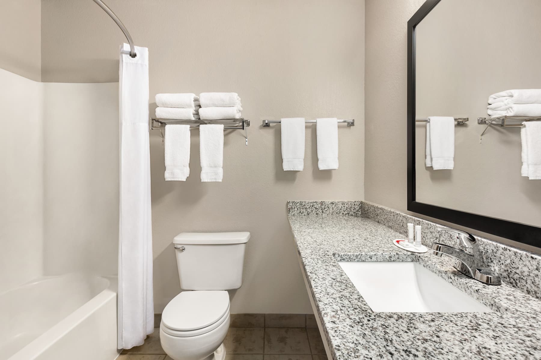 Guest room bath at the Baymont by Wyndham Whitefish in Whitefish, Montana