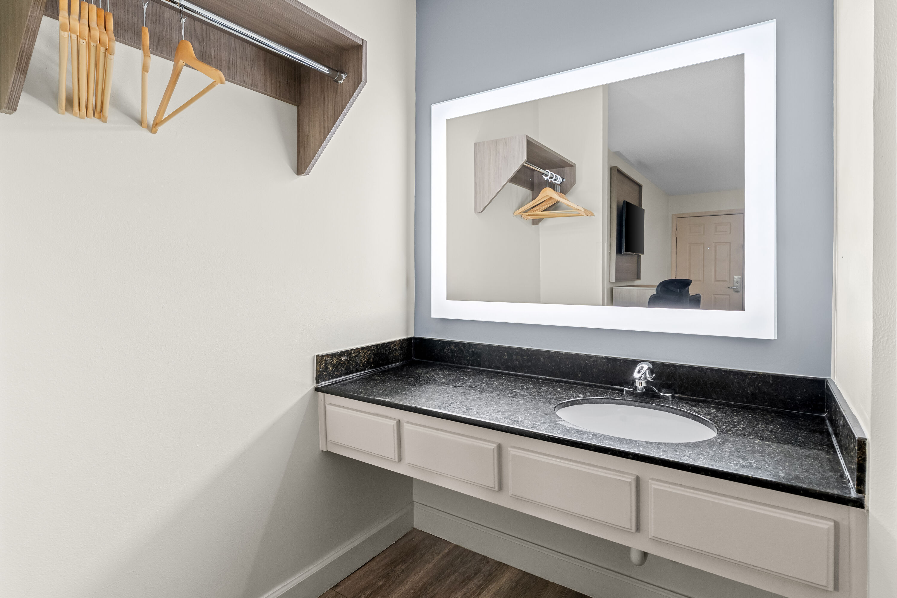 Guest room bath at the Baymont by Wyndham Sanford in Sanford, North Carolina