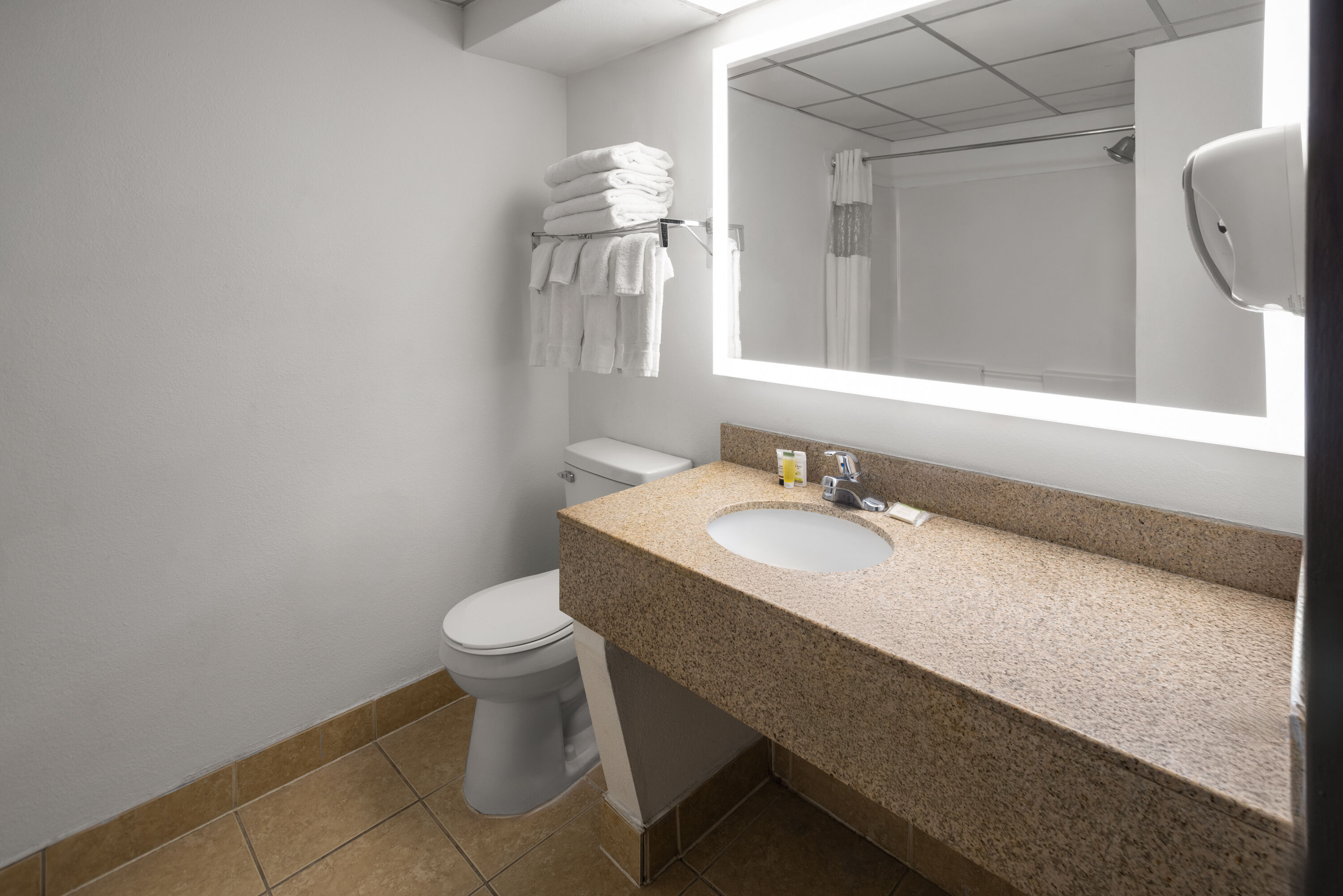 Guest room bath at the Baymont by Wyndham Westampton in Westampton, New Jersey