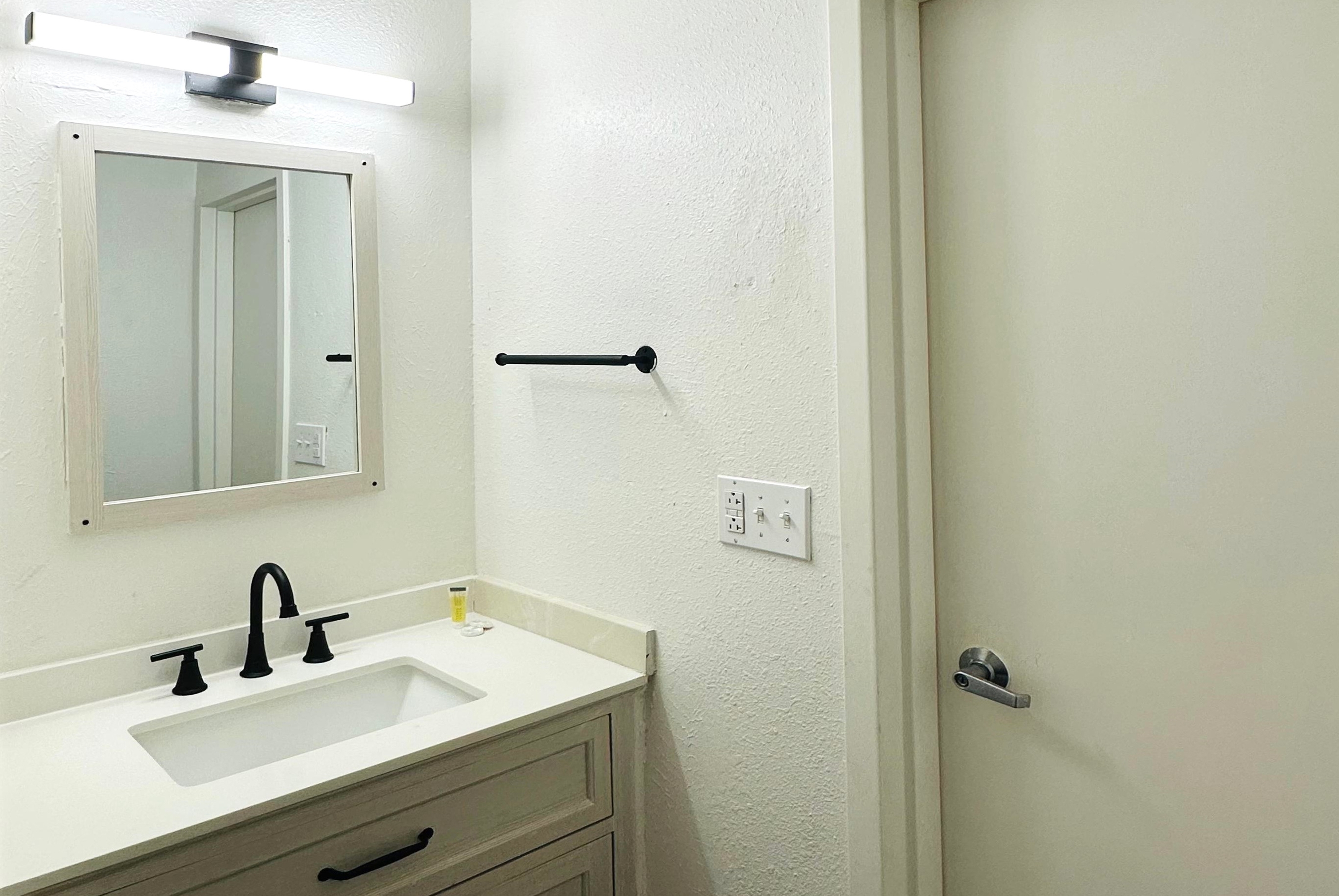 Guest room bath at the Baymont Inn and Suites by Wyndham Columbus / Near OSU in Columbus, Ohio