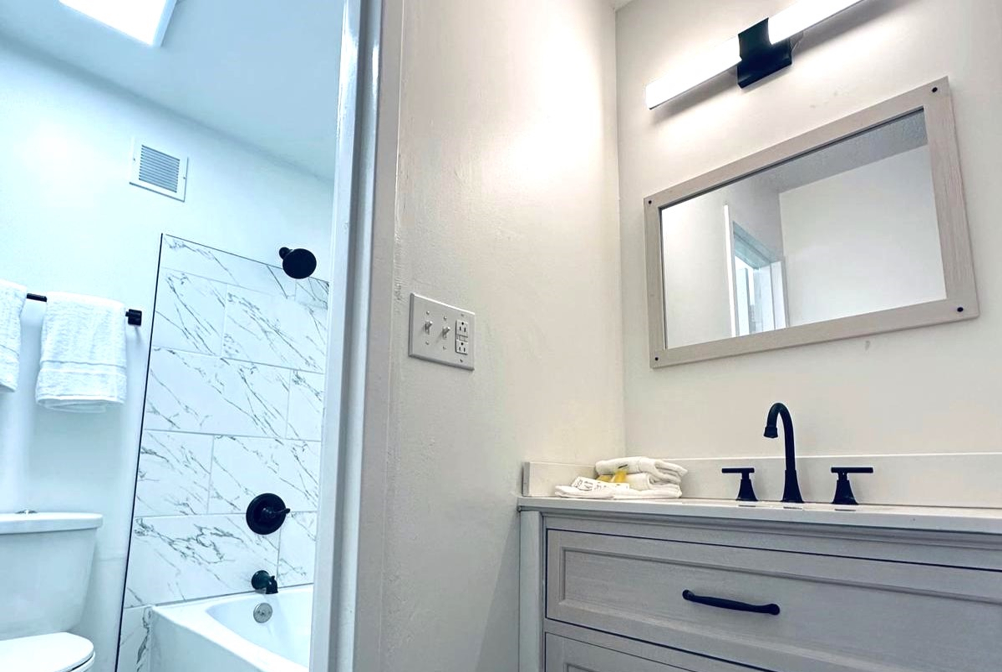 Guest room bath at the Baymont Inn and Suites by Wyndham Columbus / Near OSU in Columbus, Ohio