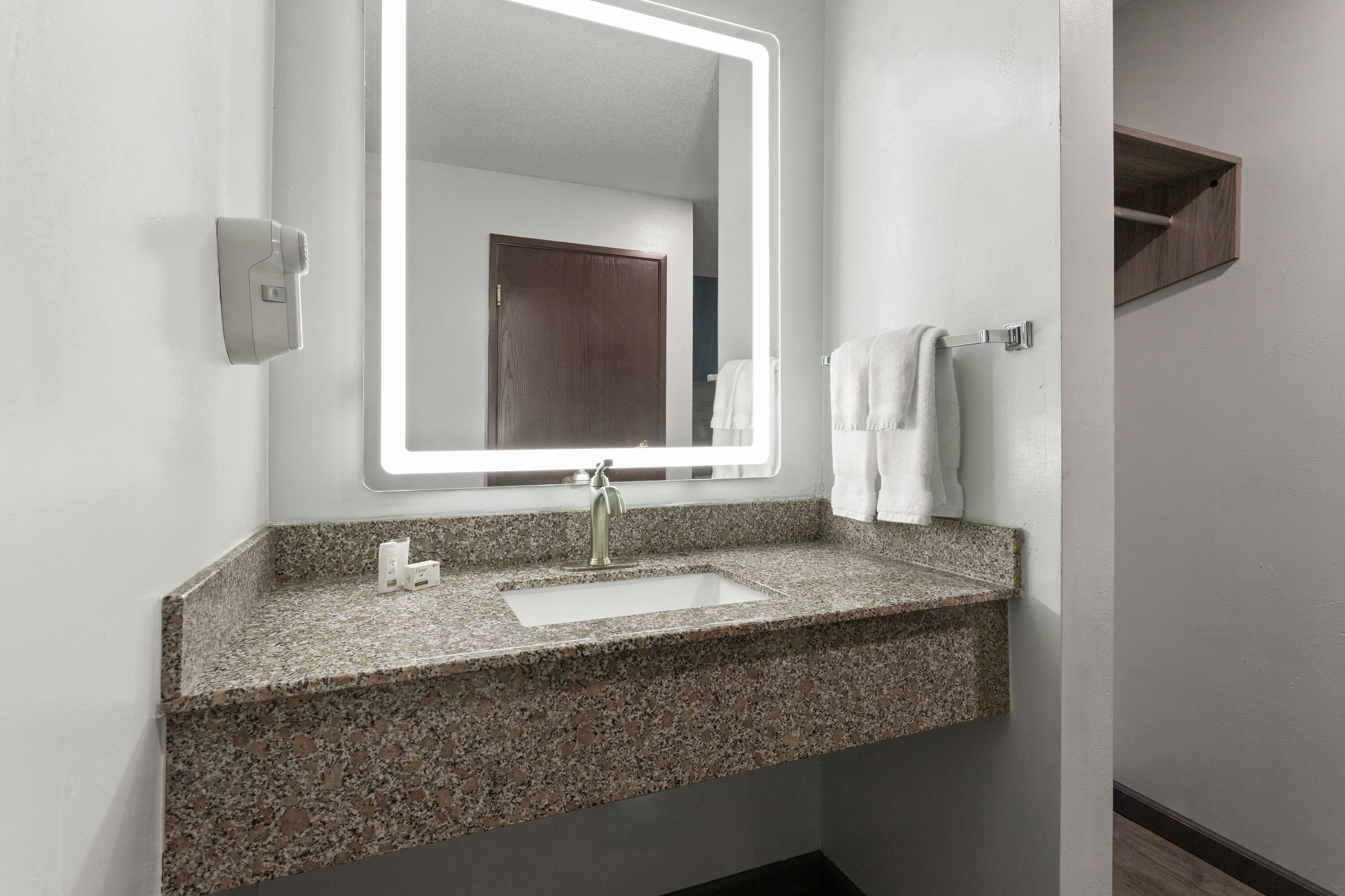 Guest room bath at the Baymont by Wyndham Piqua in Piqua, Ohio