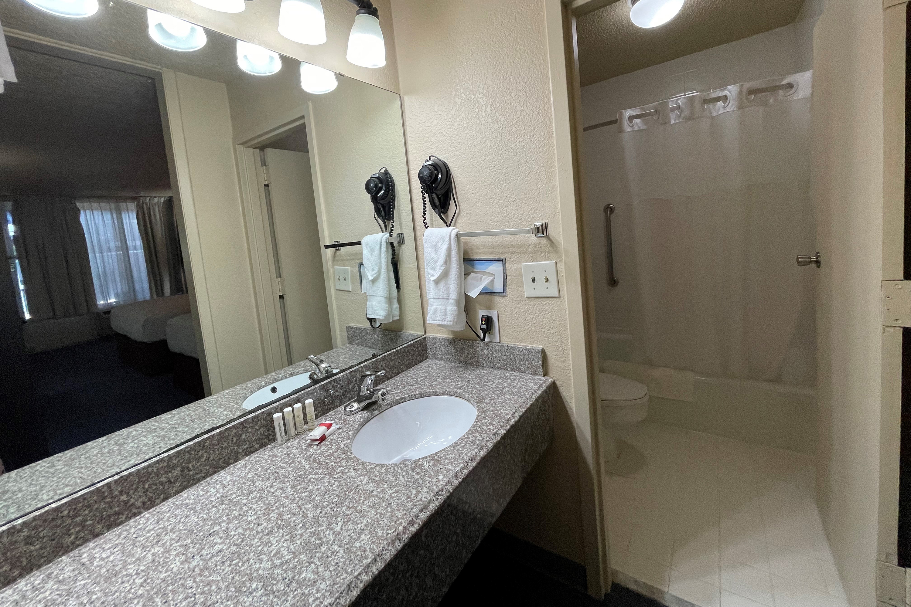 Guest room bath at the Baymont by Wyndham Stillwater in Stillwater, Oklahoma