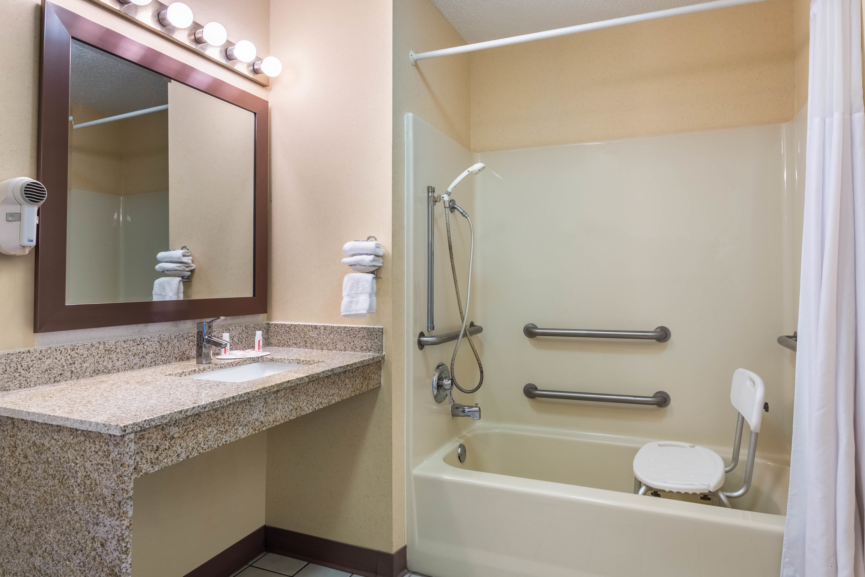 Guest room bath at the Baymont by Wyndham Easley/Greenville in Easley, South Carolina