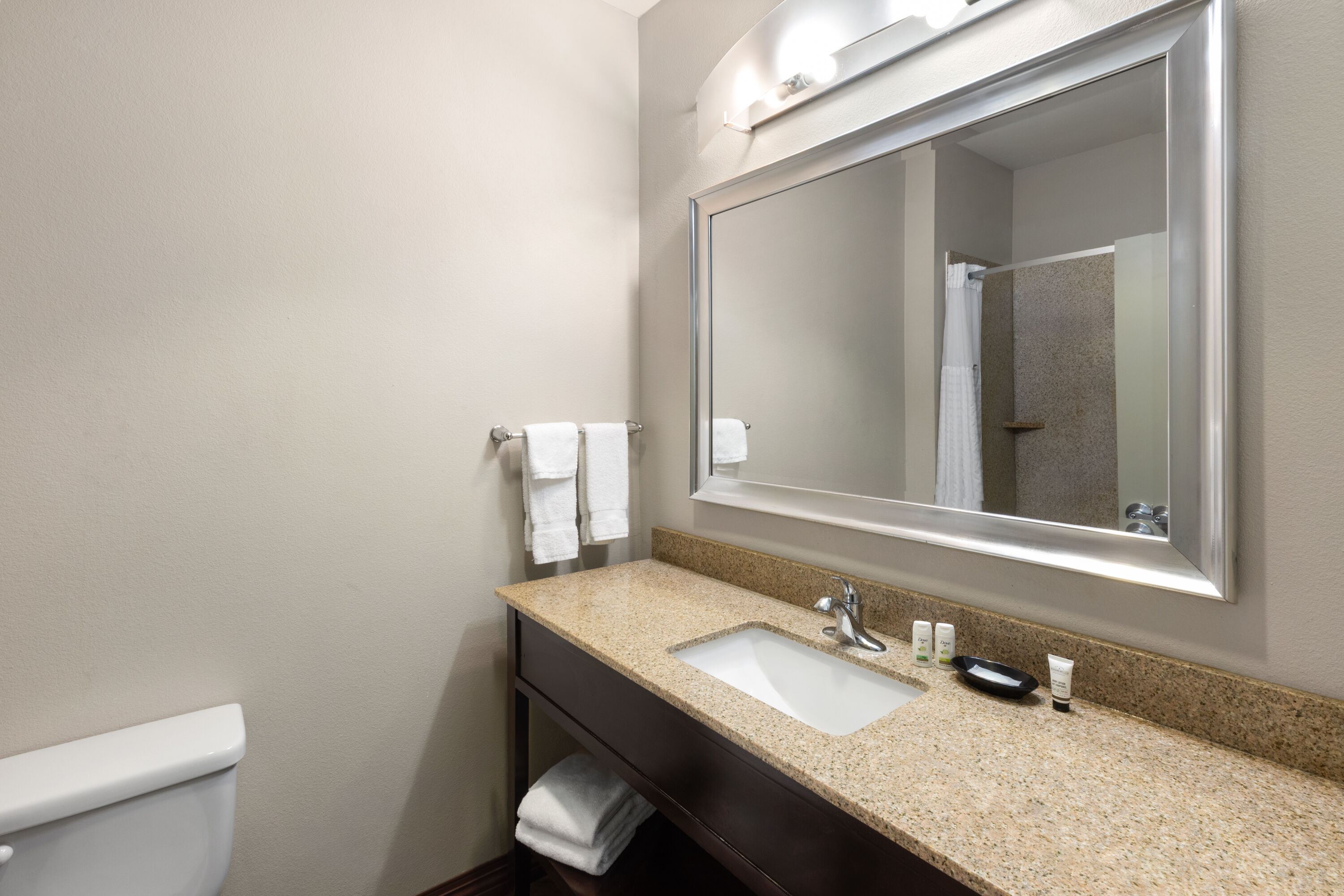 Guest room bath at the Baymont by Wyndham Andrews TX in Andrews, Texas